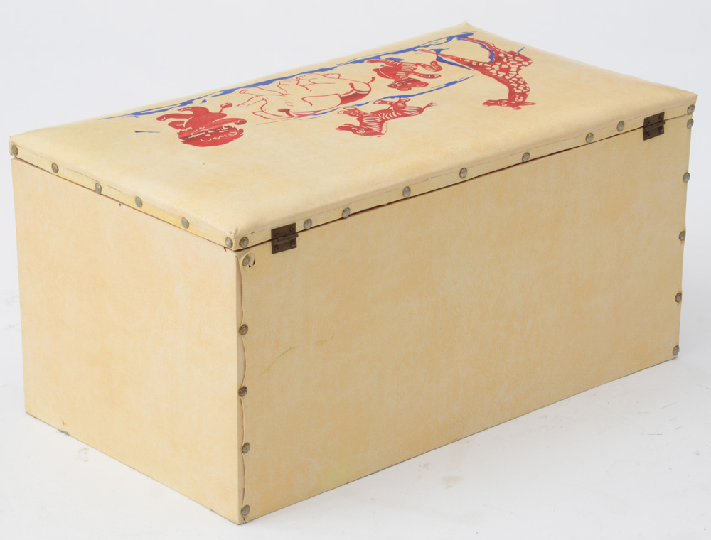 Wooden Toy Box with a Vinyl Animal Themed Lid