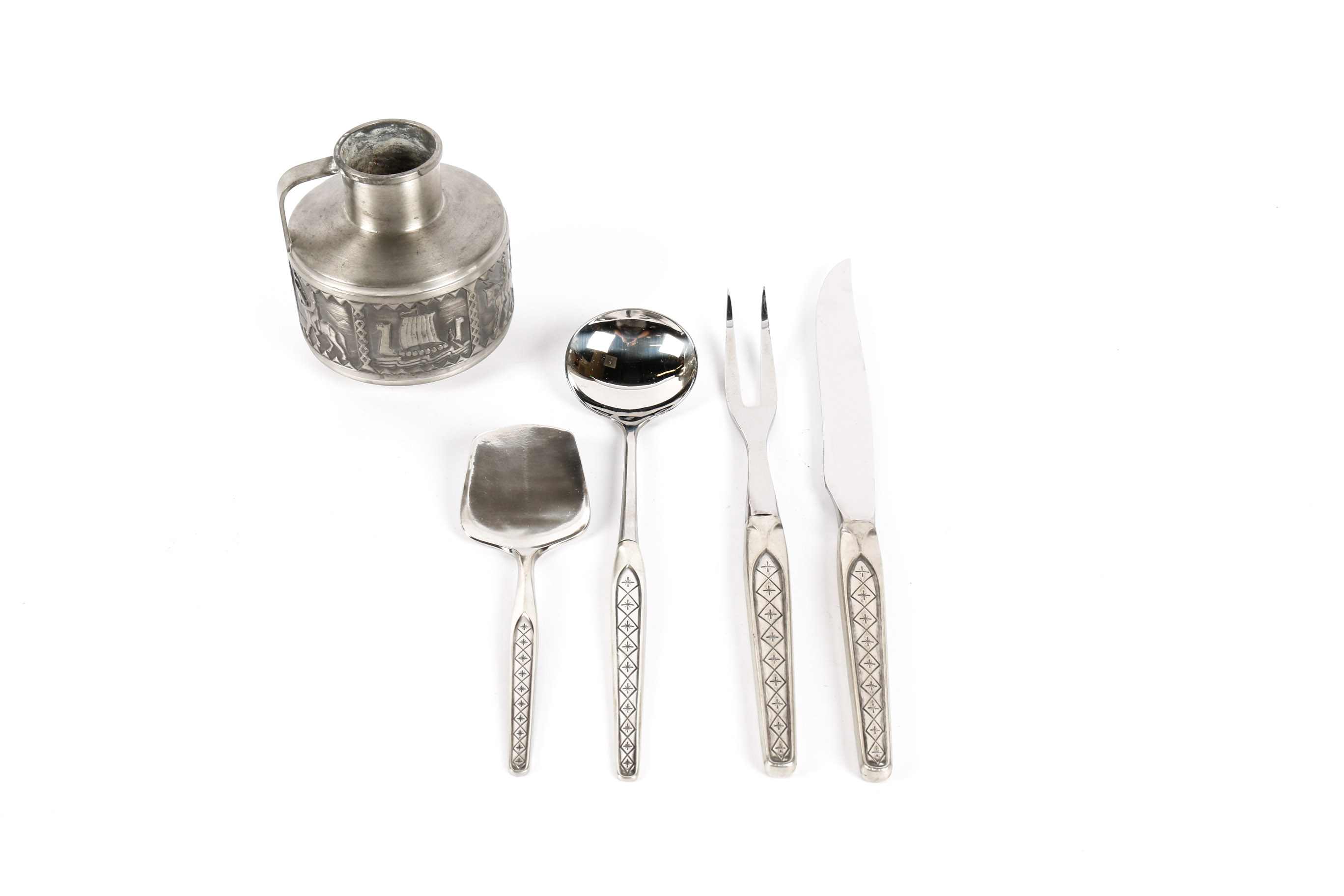 Collection of Hardanger Tinn Norwegian Pewter Pieces and Flatware