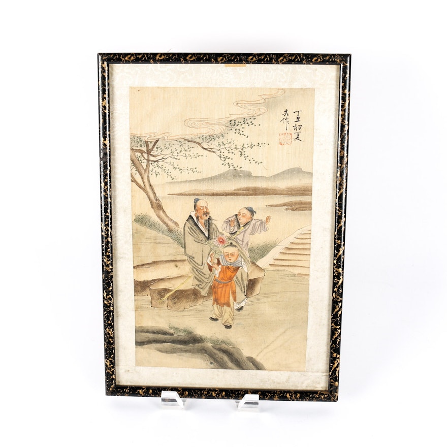 Vintage Framed Chinese Woodblock Print