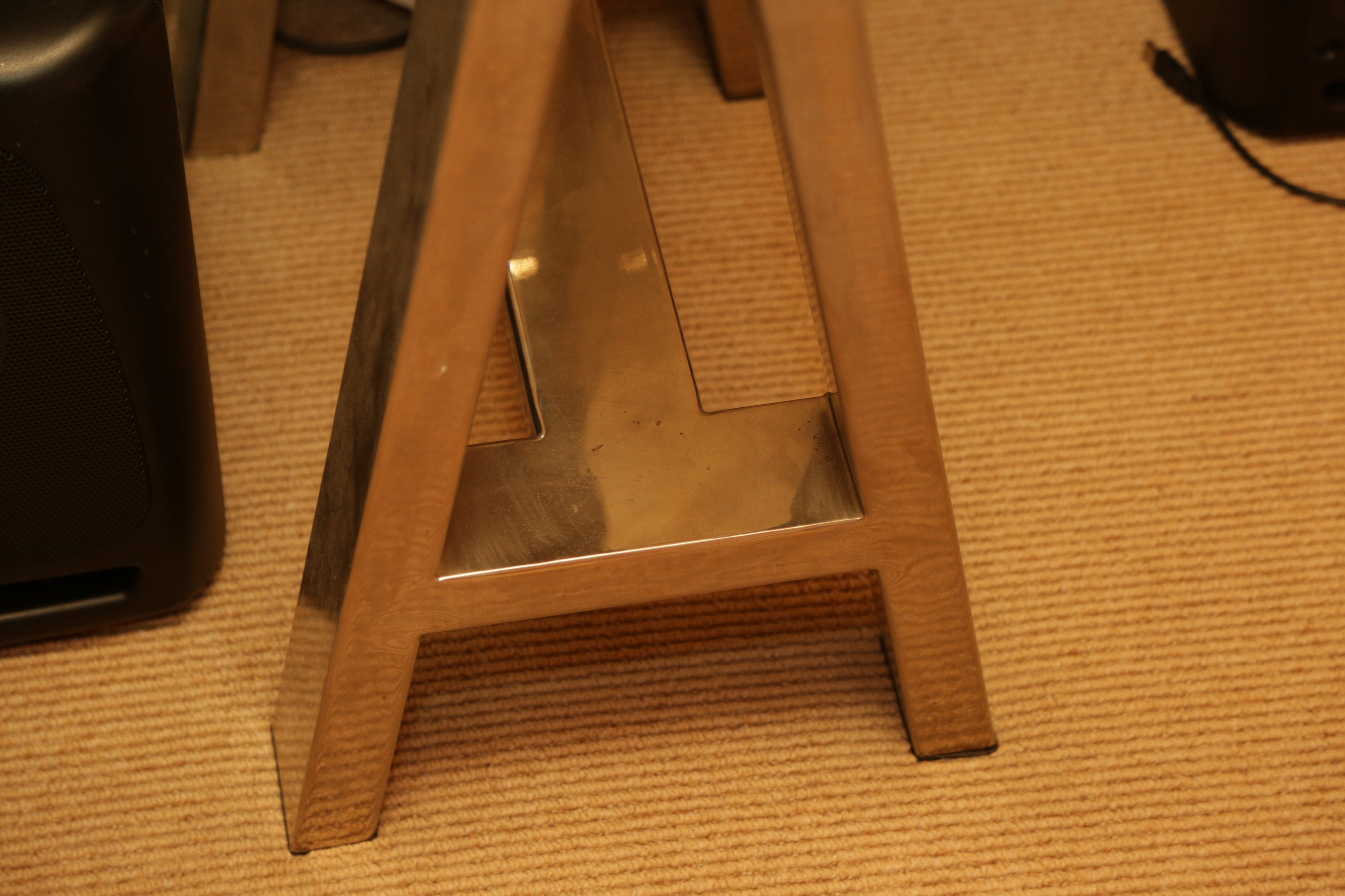 Restoration Hardware Glass Topped Desk with Chrome Sawhorse Legs