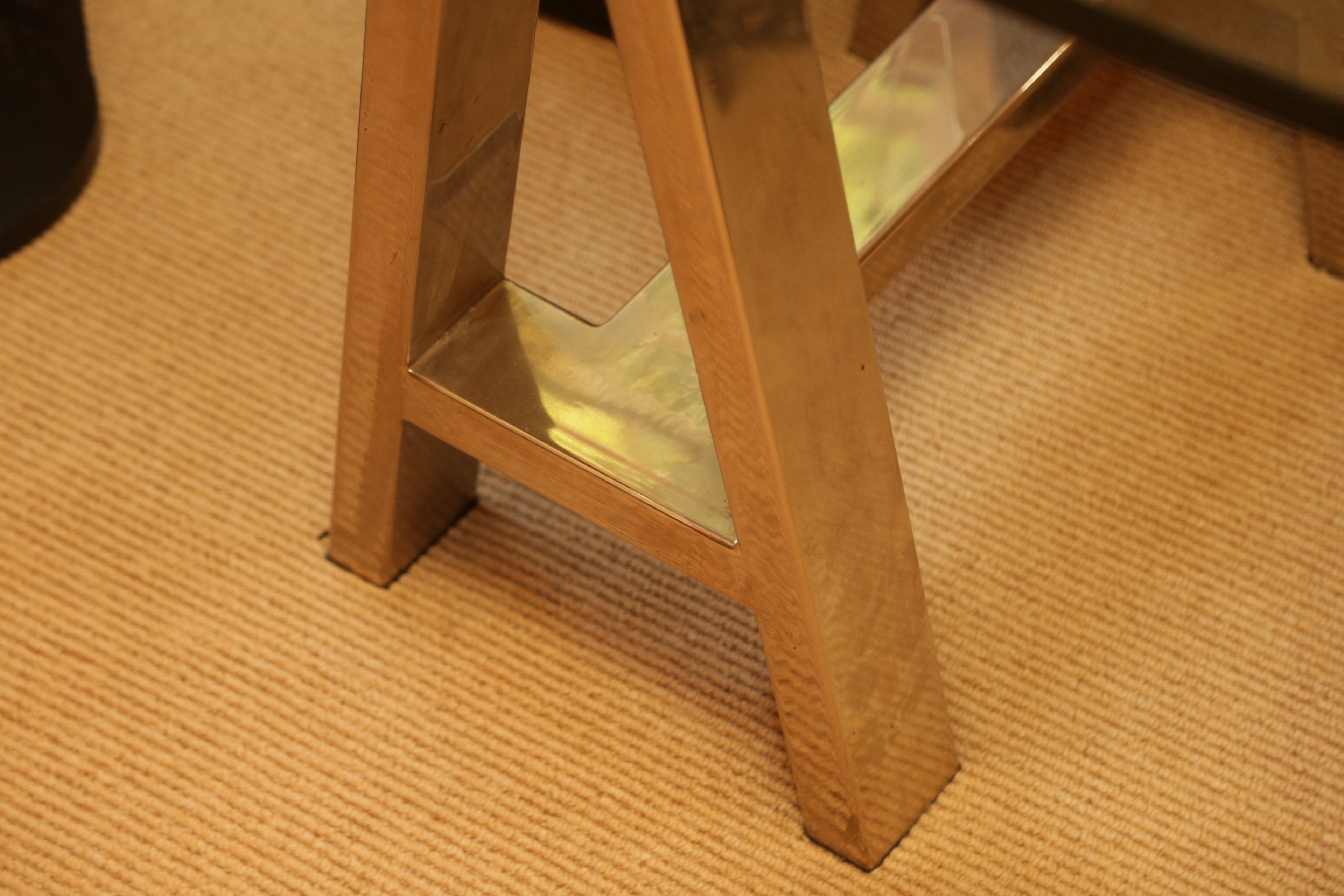 Restoration Hardware Glass Topped Desk with Chrome Sawhorse Legs
