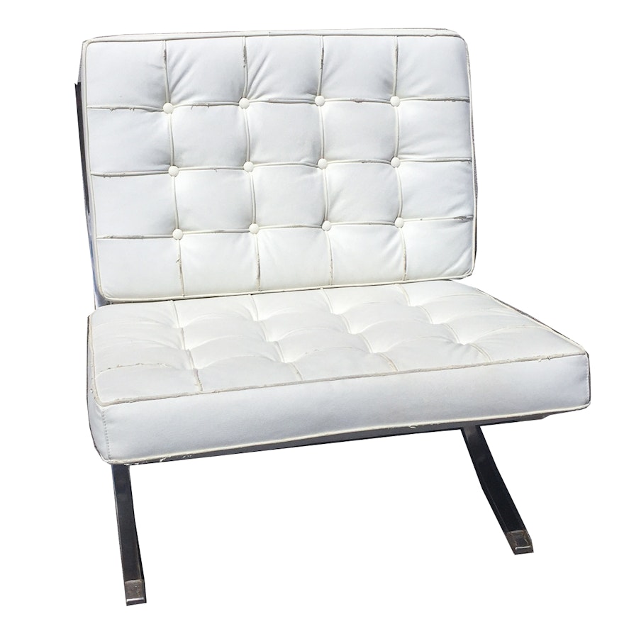 Barcelona Style White Leather Lounge Chair