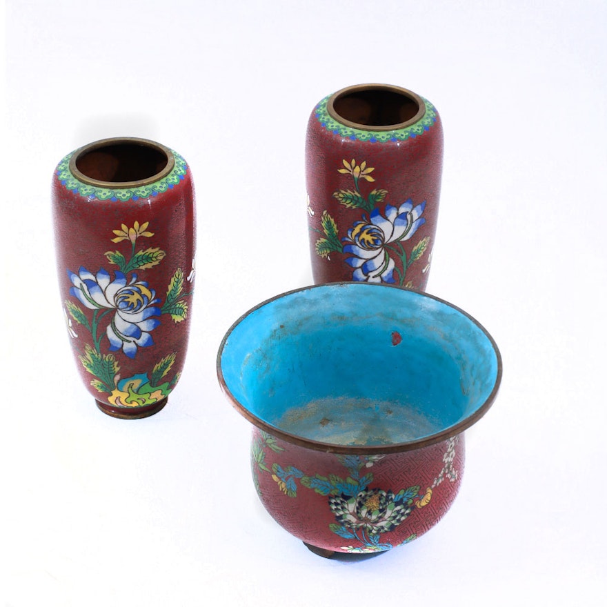 Collection of Chinese Cloisonné Vases and Planter