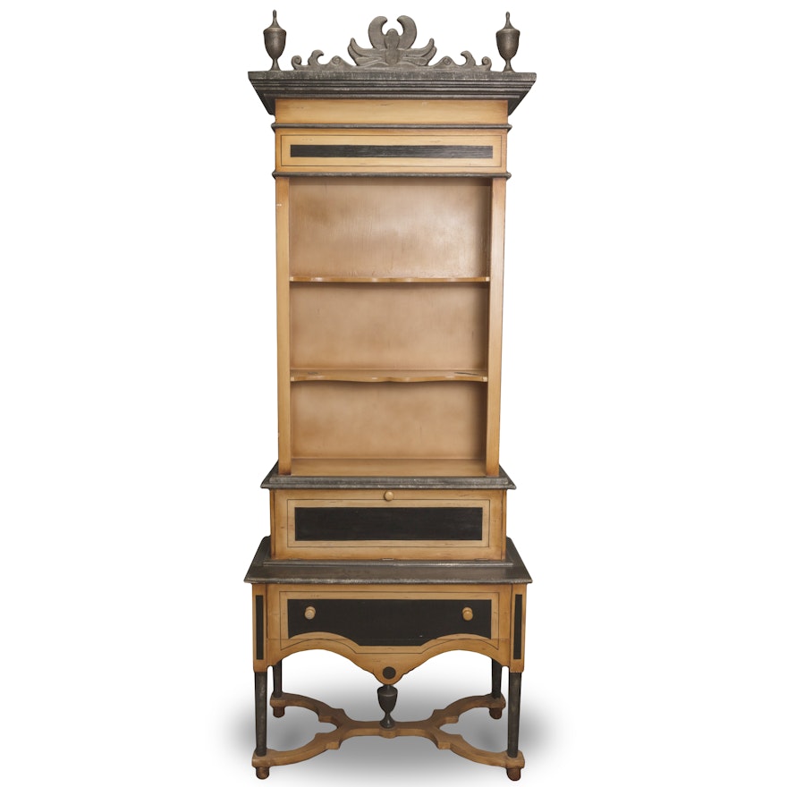 Biedermeier Style Bookcase Over Secretary Cabinet