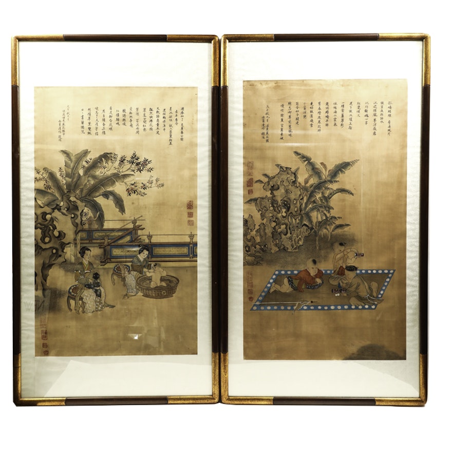 Pair of Chinese Ink Drawings on Rice Paper