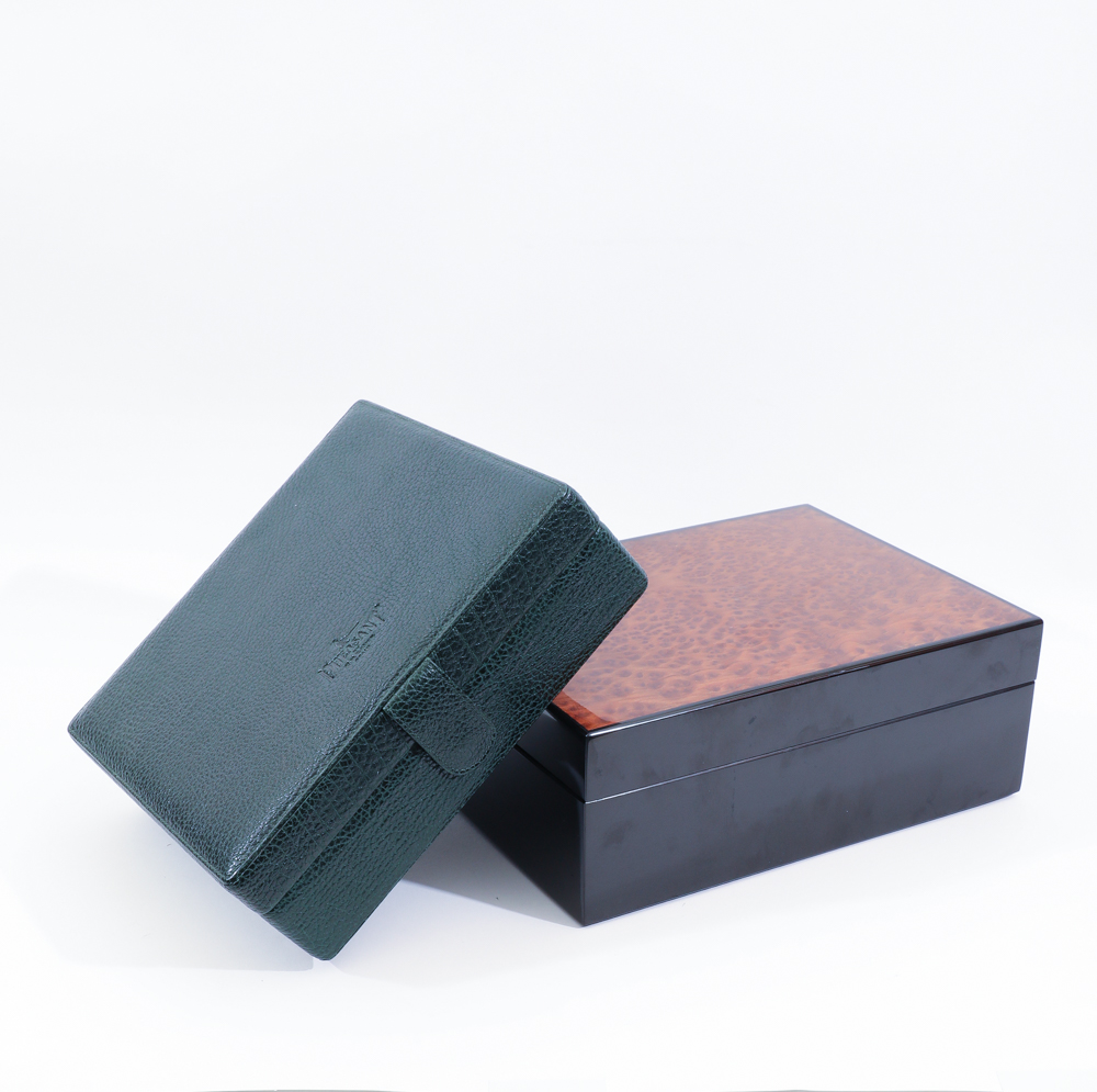 Pair of Cigar Accessories including Savinelli 1876 Wood Humidor