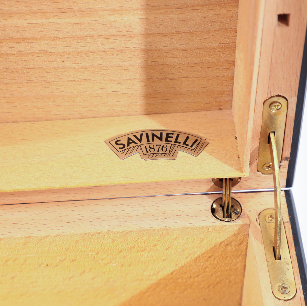 Pair of Cigar Accessories including Savinelli 1876 Wood Humidor