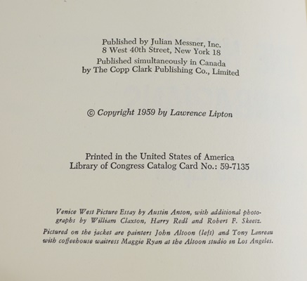 First Edition "The Holy Barbarians" by Lawrence Lipton