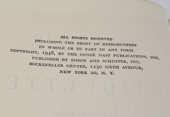 "Vogue's Book of Etiquette" First Edition Hardcover Book