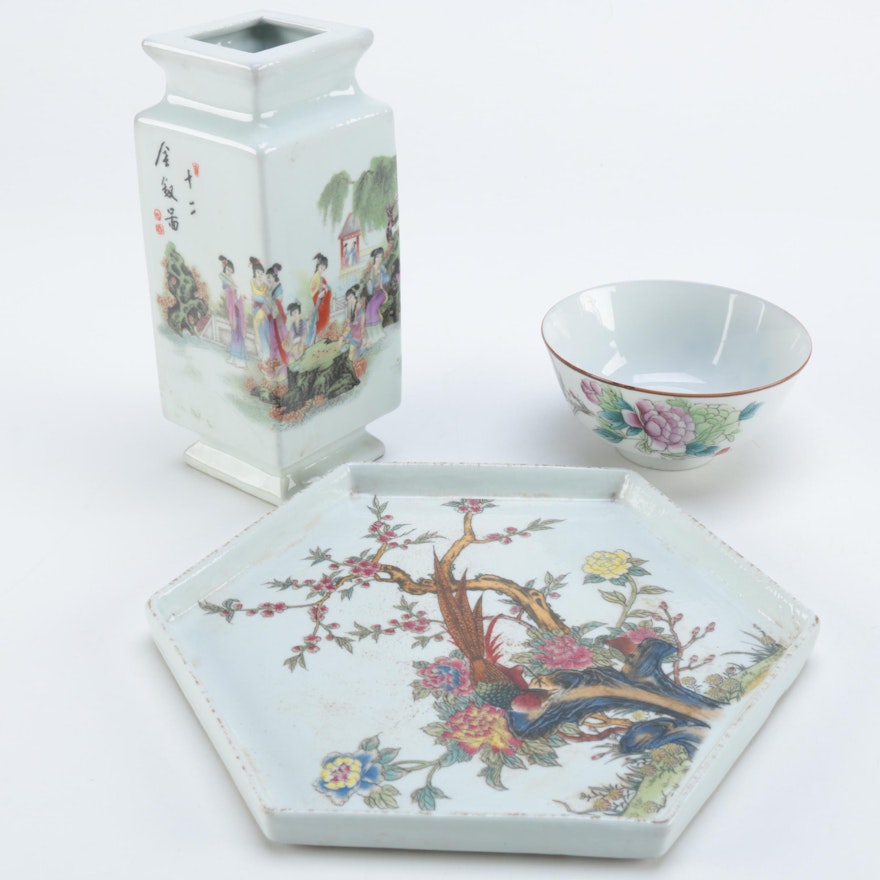 Chinese Ceramic Plate, Bowl and Vase