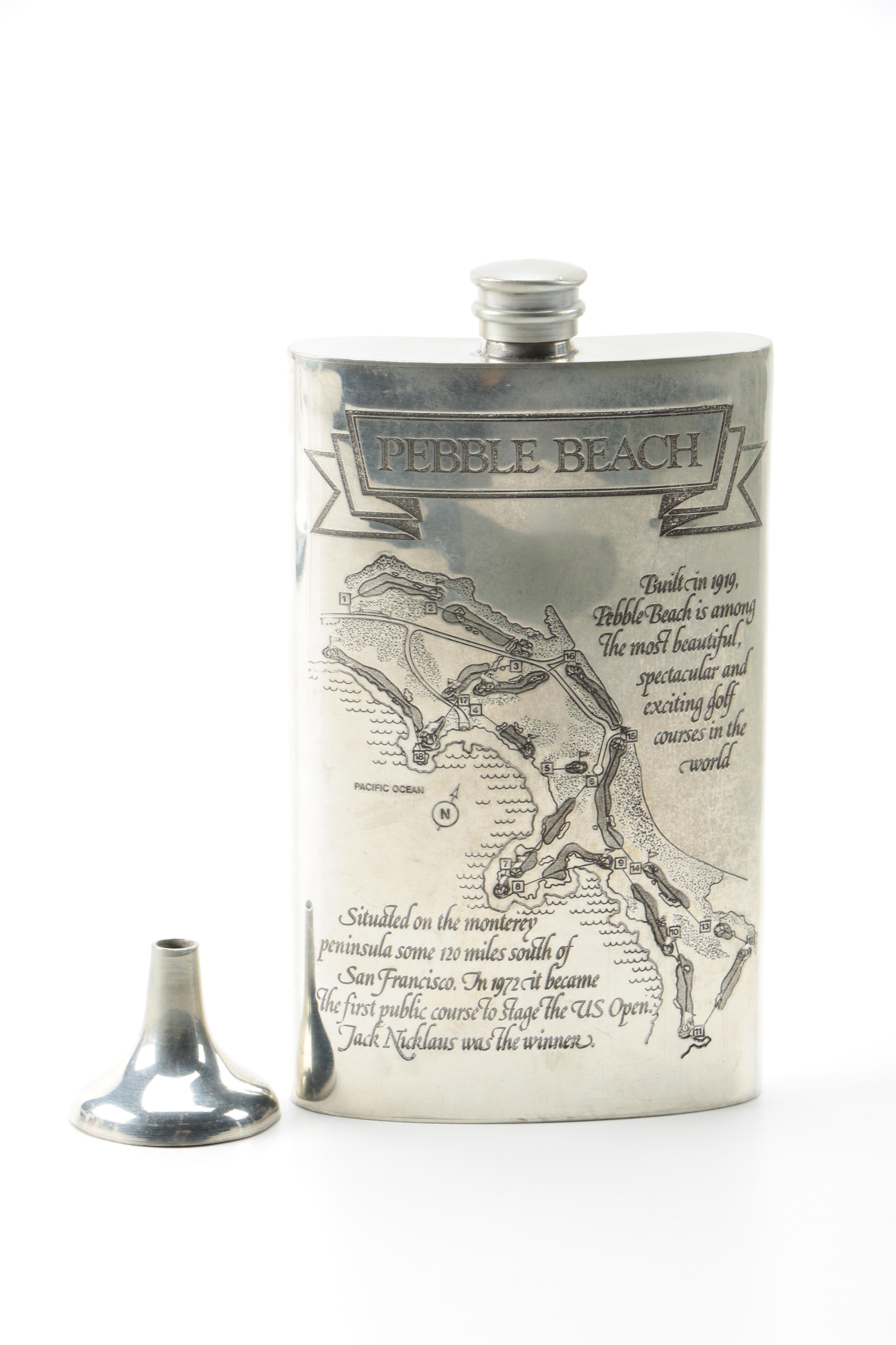 Wooden Golf Figurine and Metal Flask