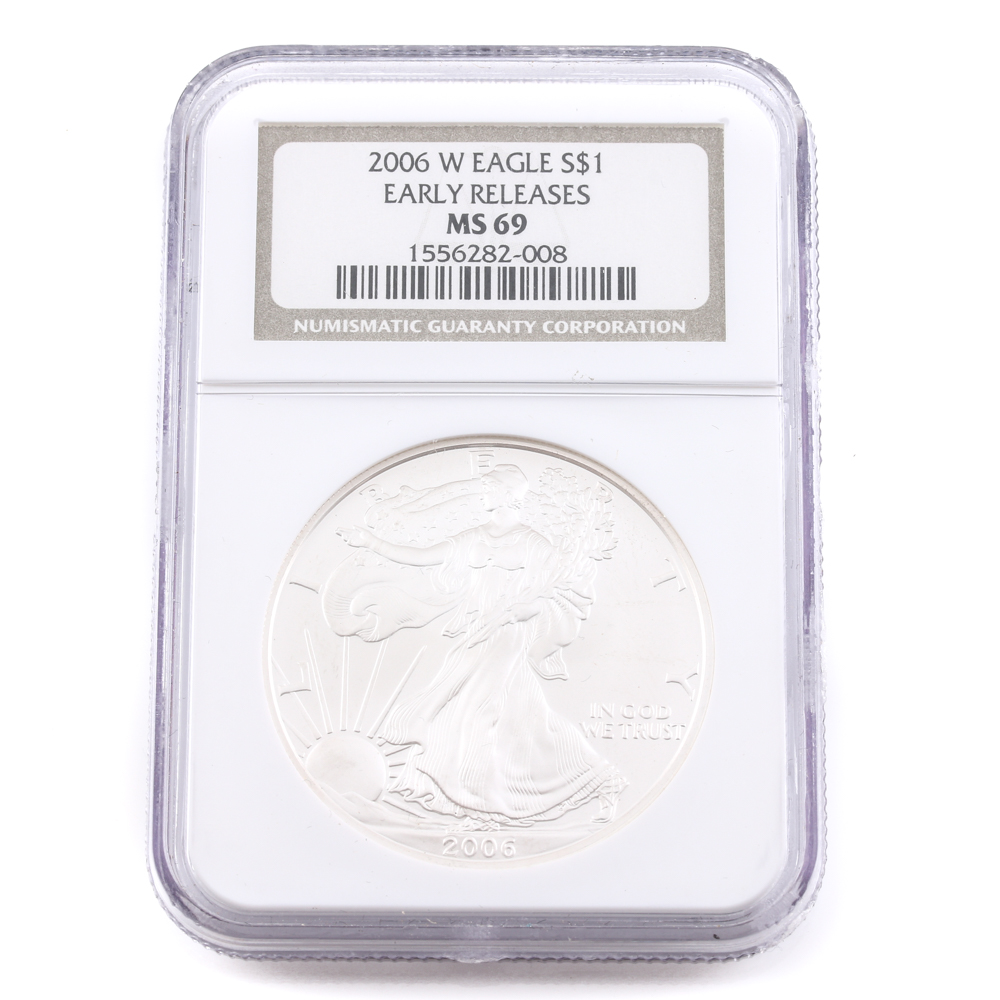 Graded MS 69 (by NGC) 2006-W Early Release Silver Eagle Dollar