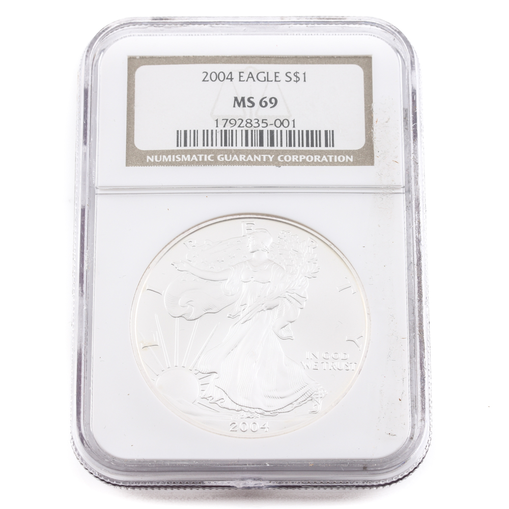 Graded MS 69 (by NGC) 2004 Silver Eagle Dollar