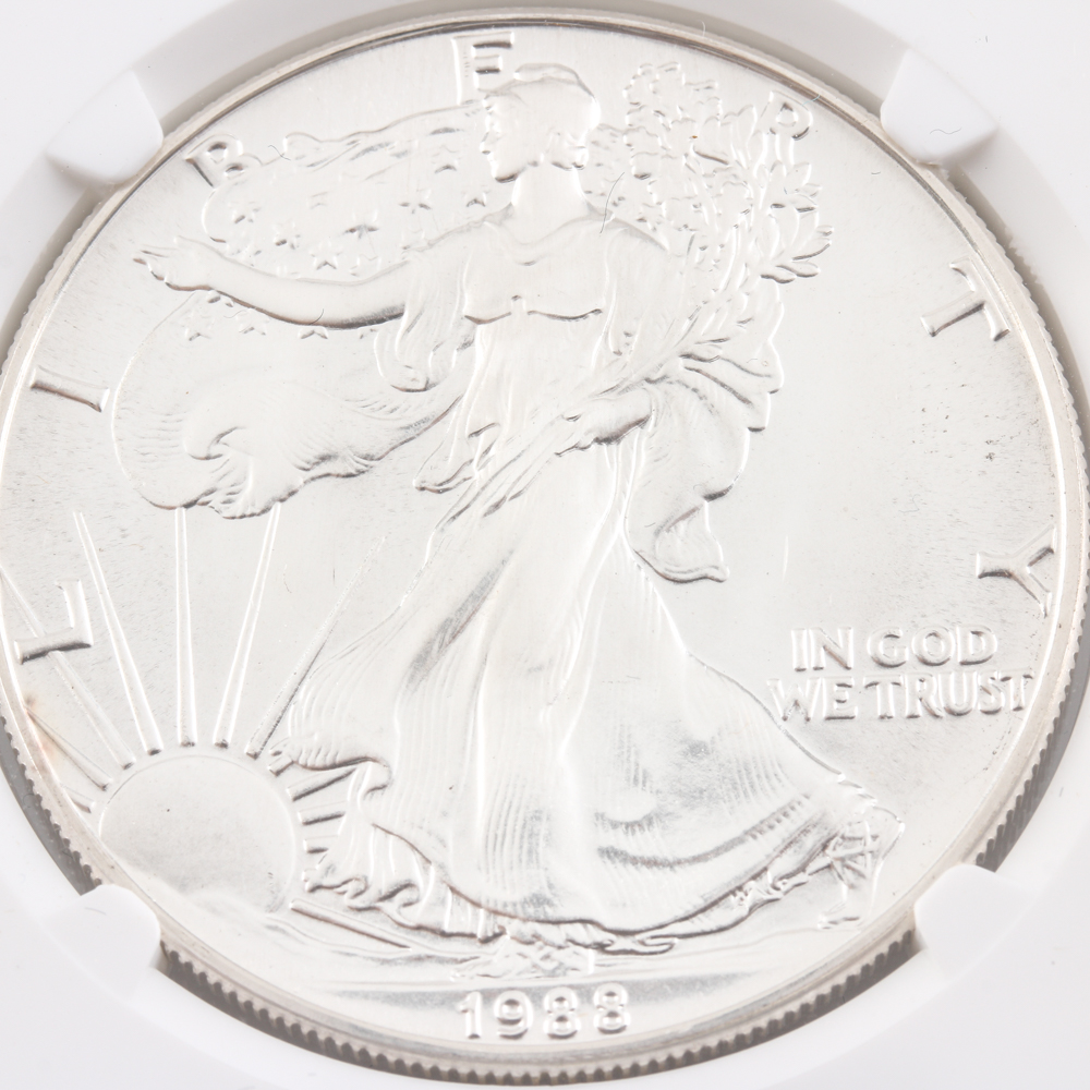 Graded MS 69 (by NGC) 1988 Silver Eagle Dollar
