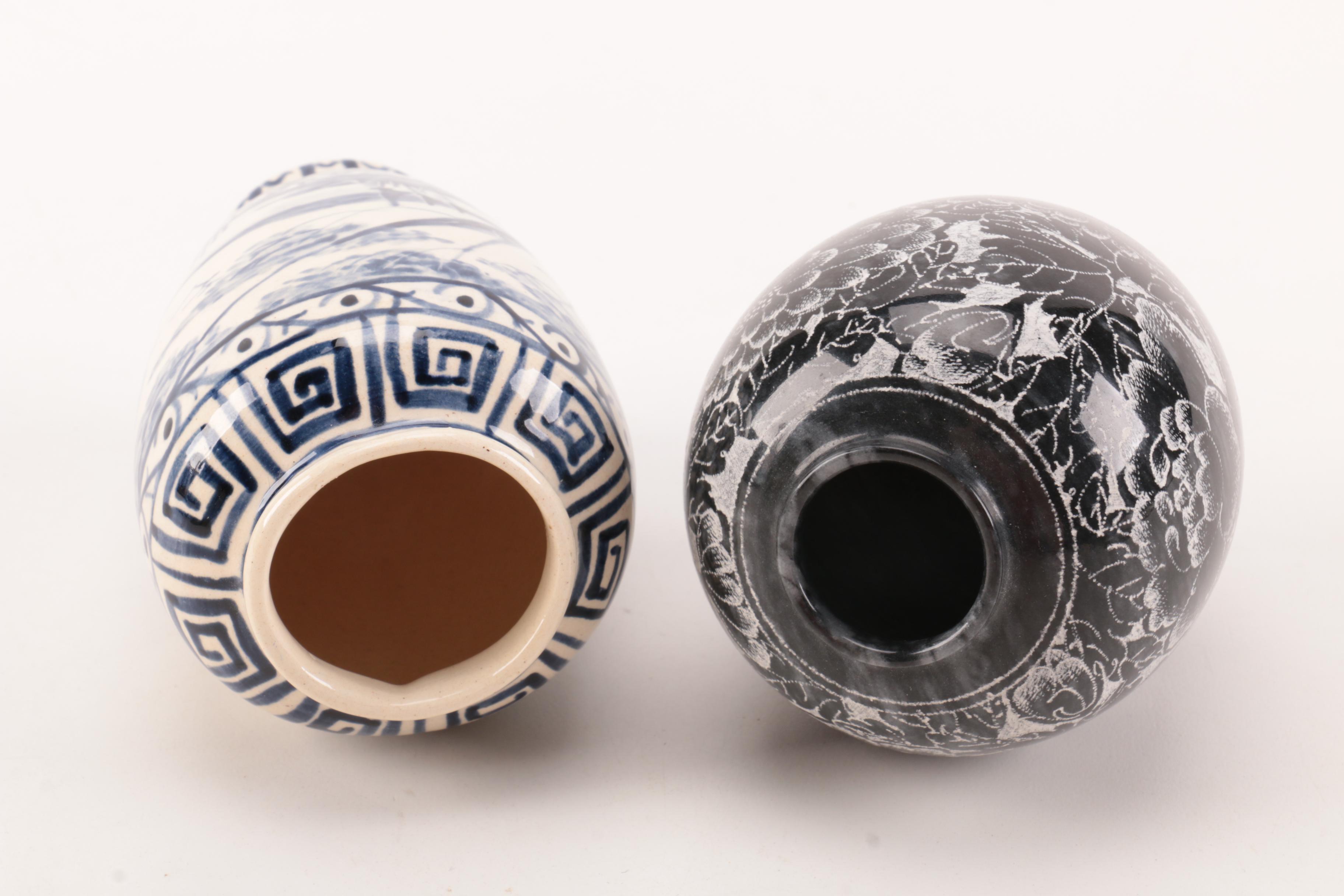 Assorted Asian Style Ceramic Vases Featuring Vintage Anaware Pottery