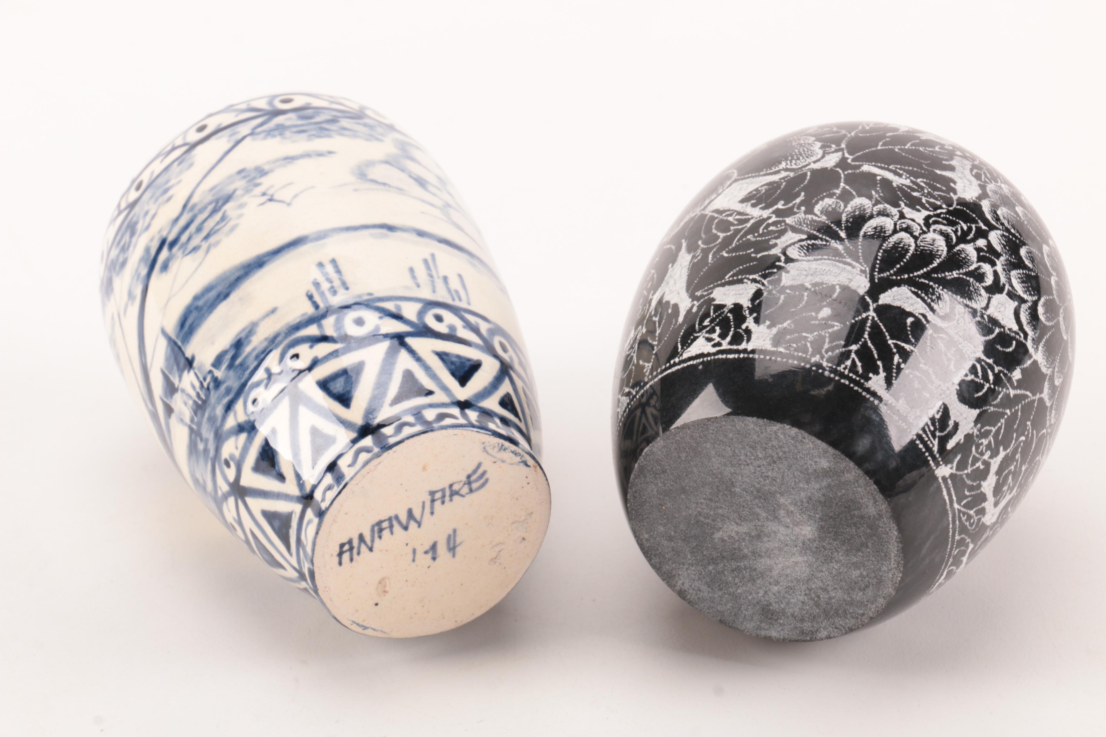 Assorted Asian Style Ceramic Vases Featuring Vintage Anaware Pottery