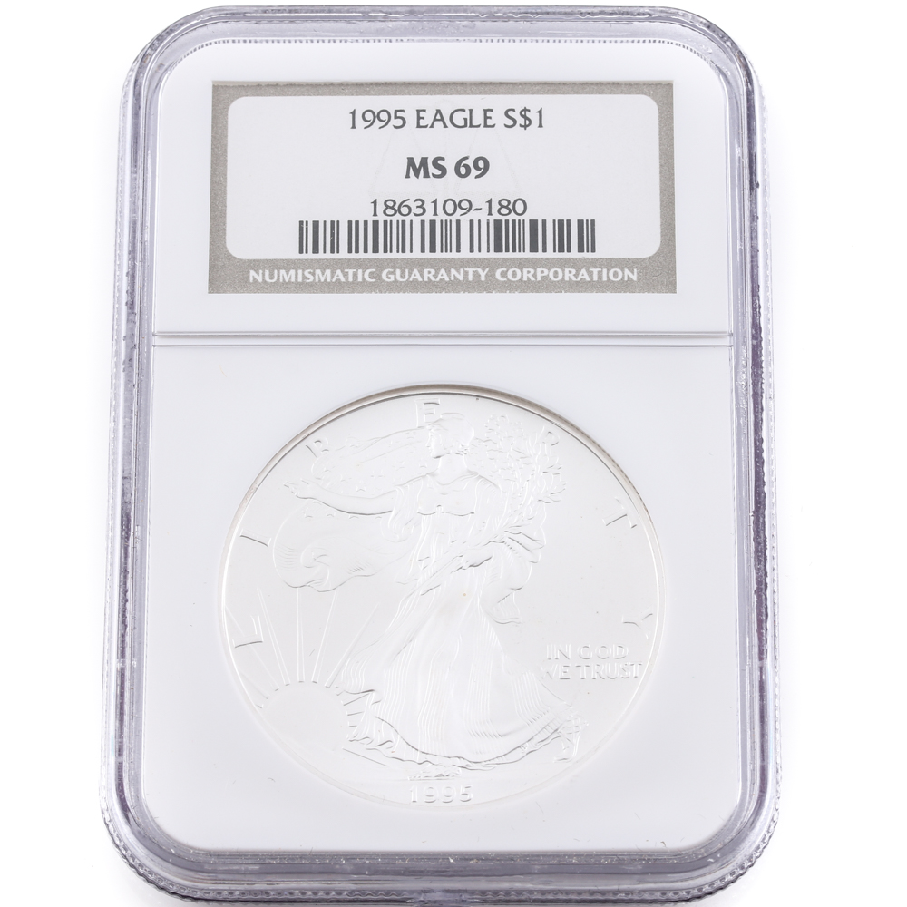 Graded MS 69 (by NGC) 1995 Silver Eagle Dollar
