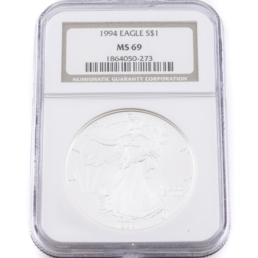 Graded MS 69 (by NGC) 1994 Silver Eagle Dollar