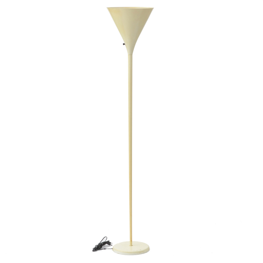 Ivory Enameled Metal Torchere Floor Lamp