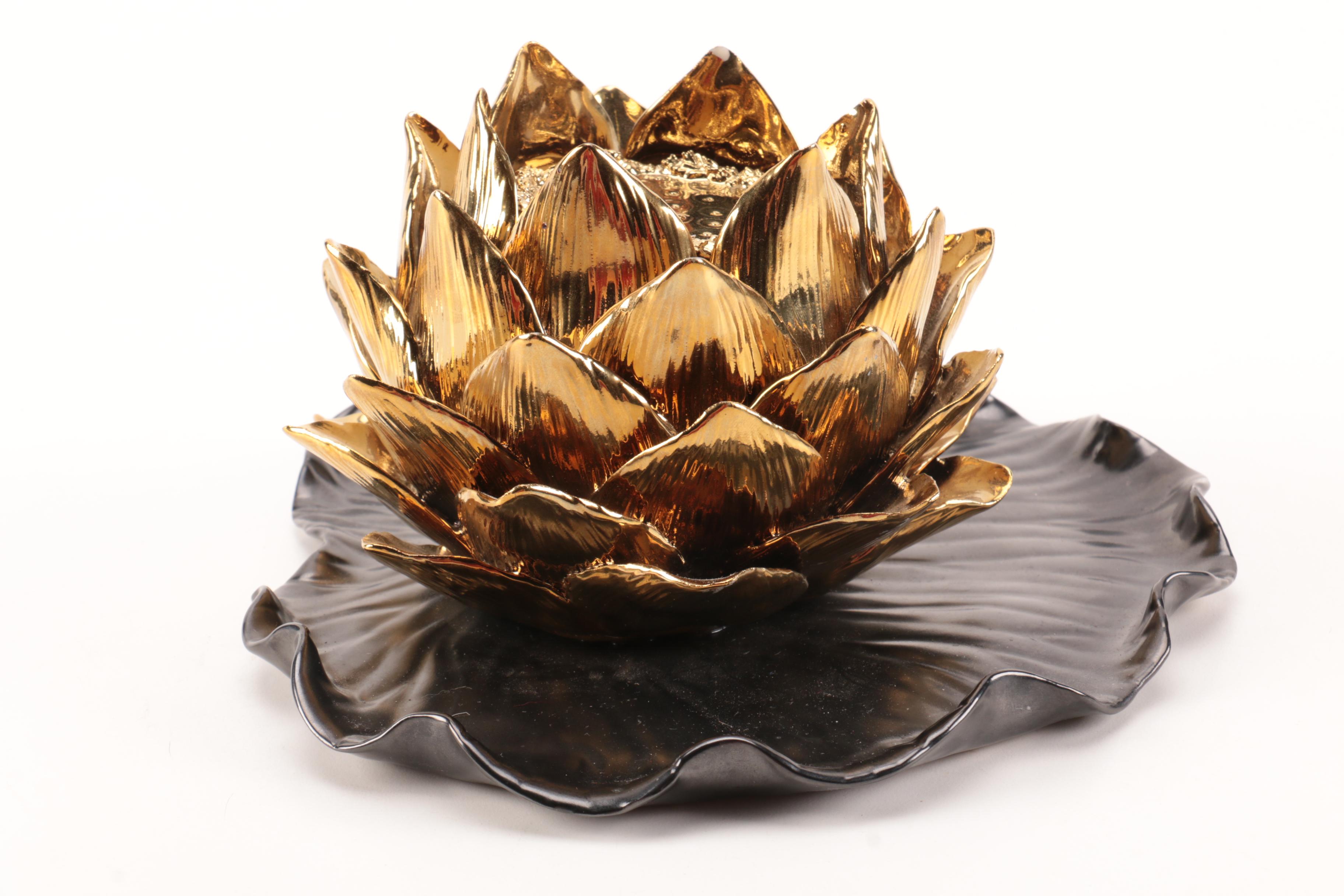 Silver and Gold Tone Decorative Floral Statues