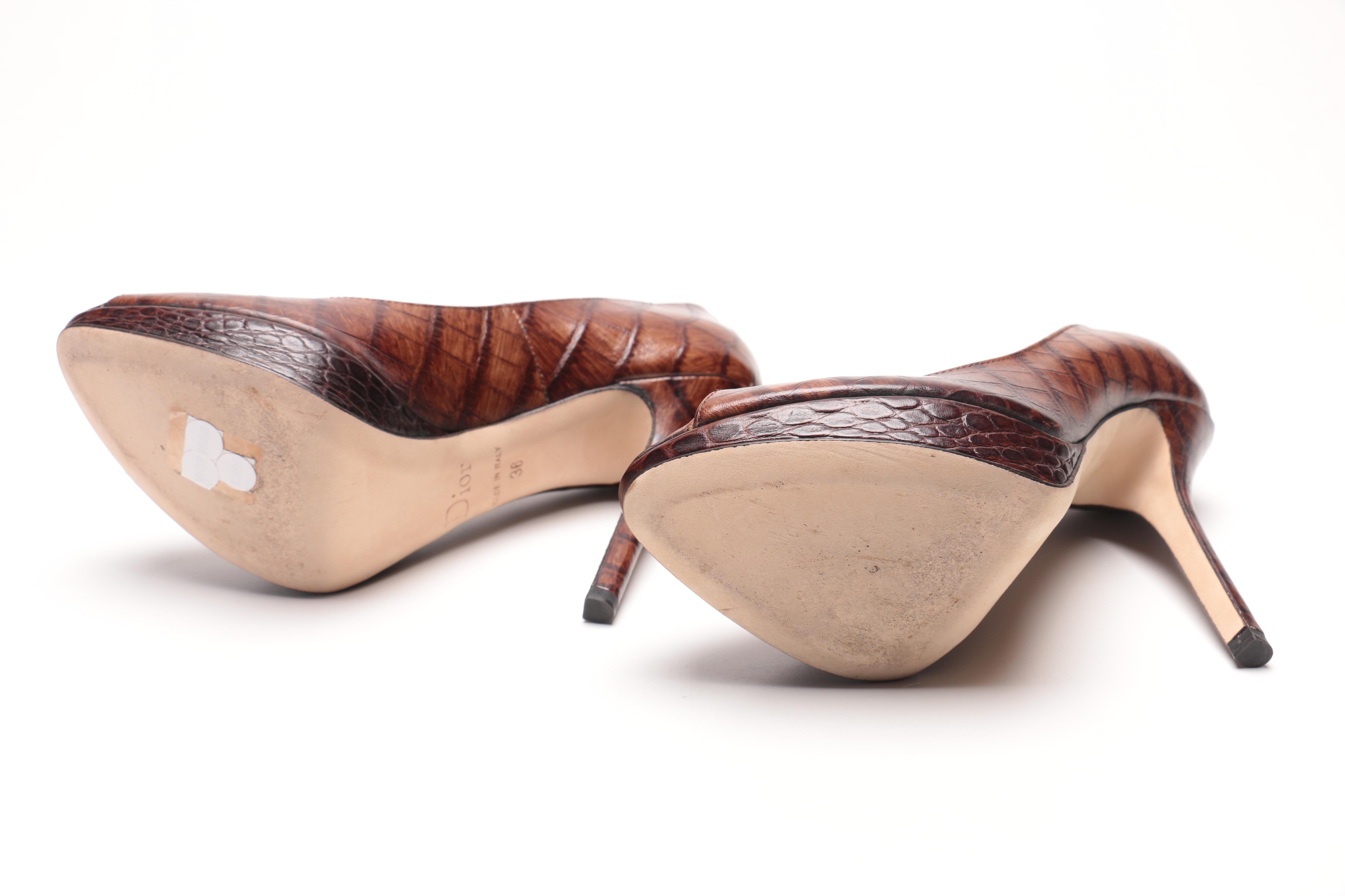 Dior Embossed Leather Peep Toe Heels