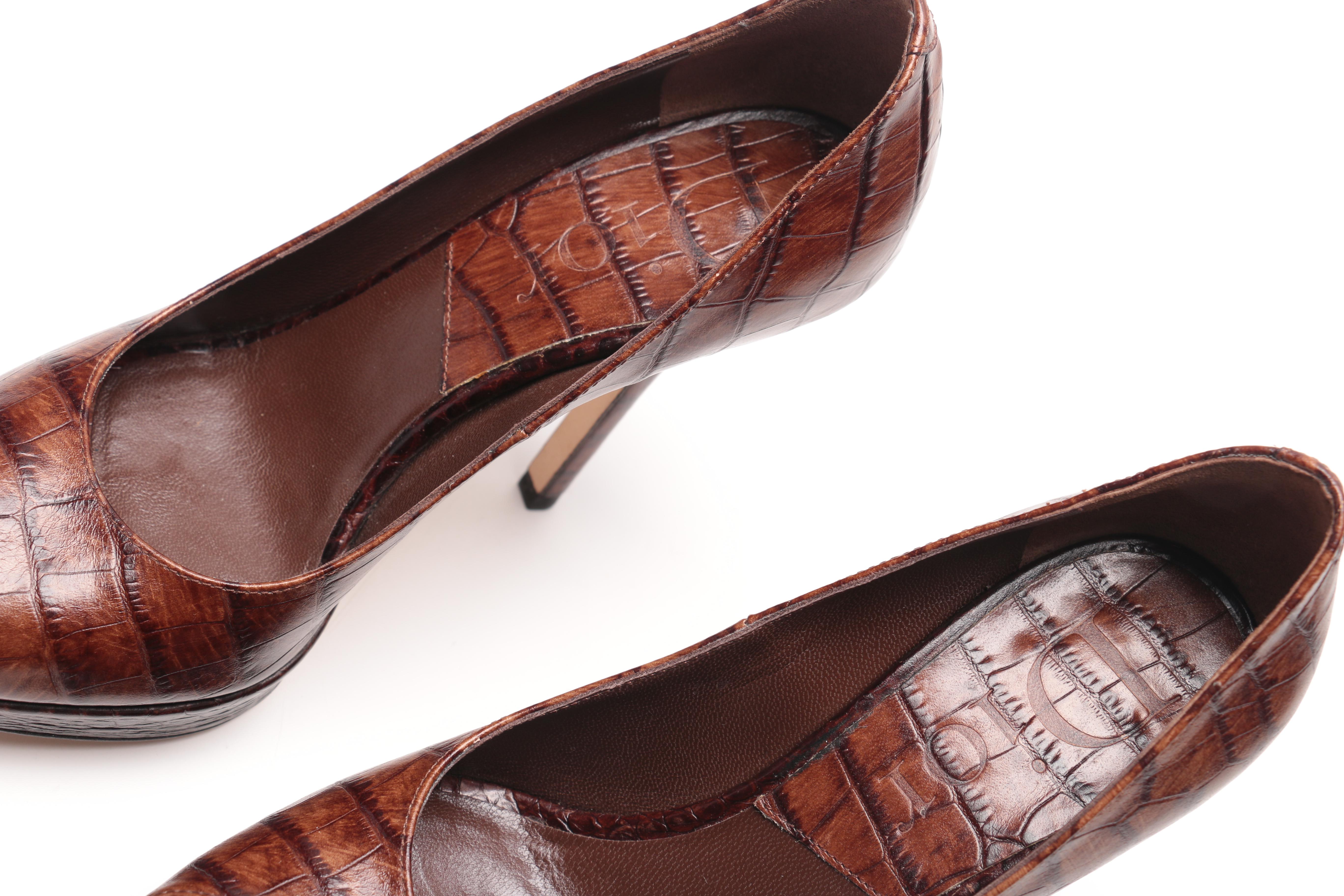 Dior Embossed Leather Peep Toe Heels