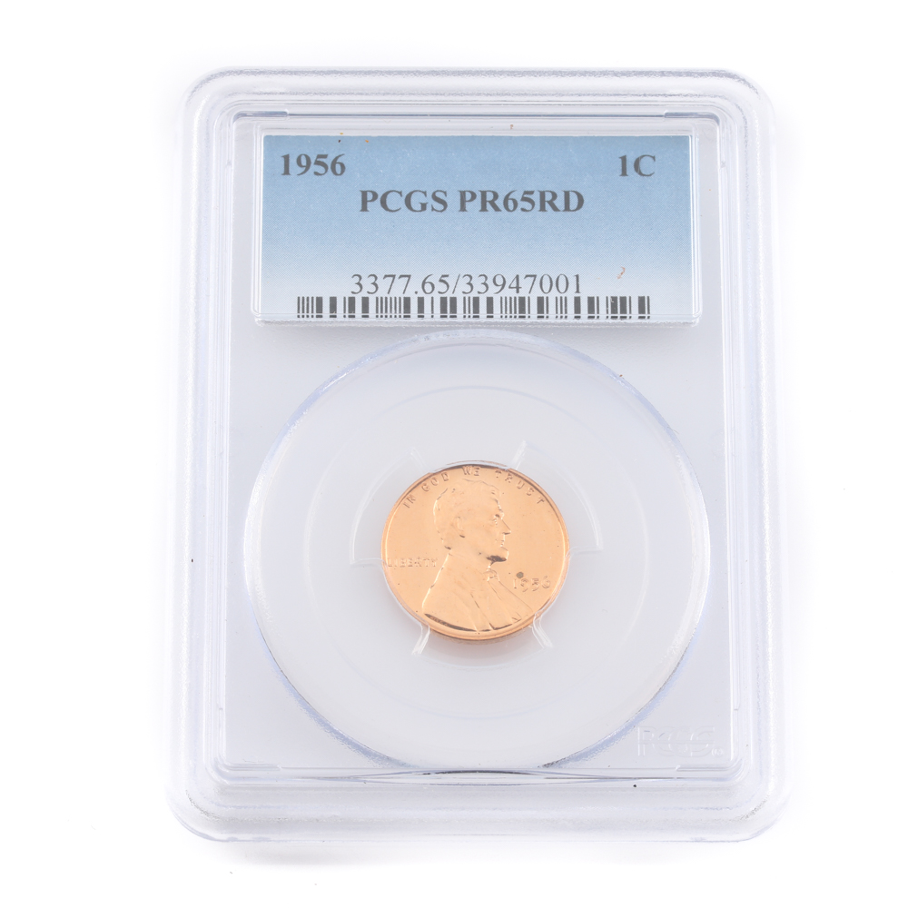 Graded PR 65 RD (by PCGS) 1956 Lincoln Wheat Cent Proof