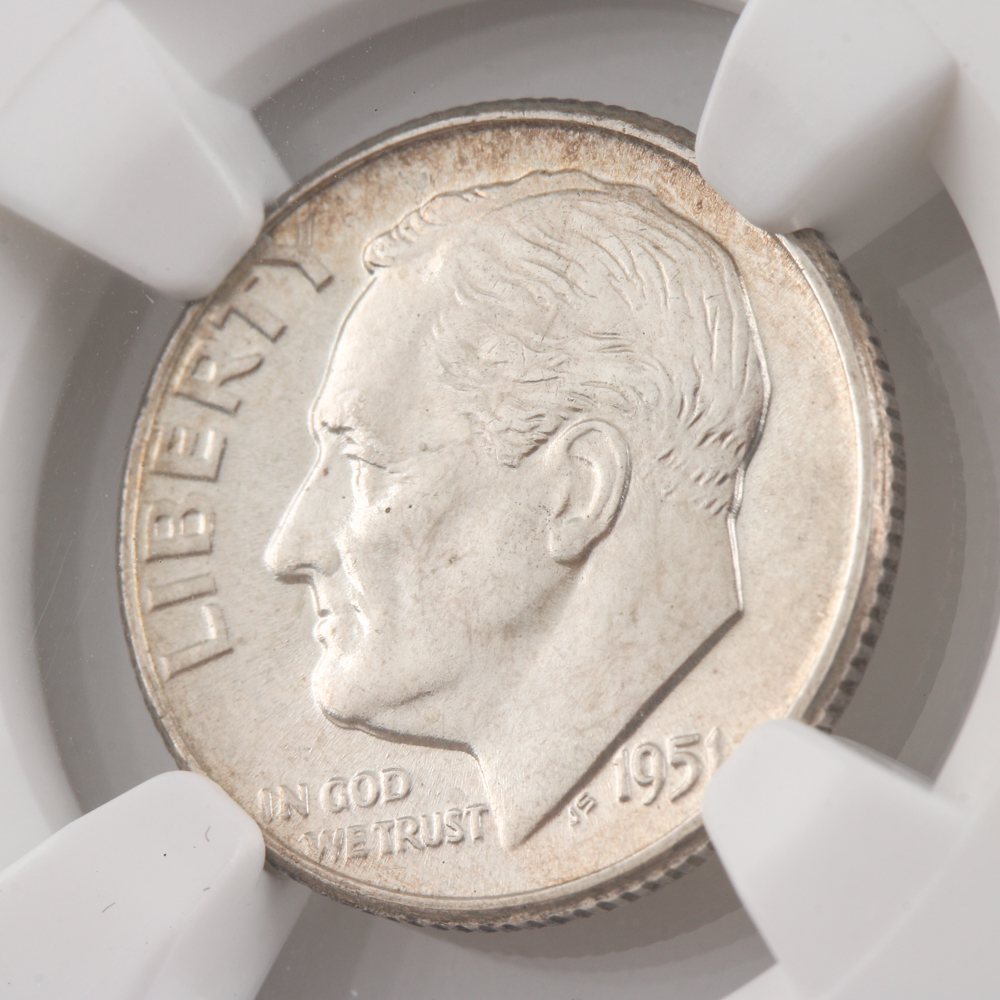 Graded MS 66 FT (by NGC) Silver 1951 Roosevelt Dime