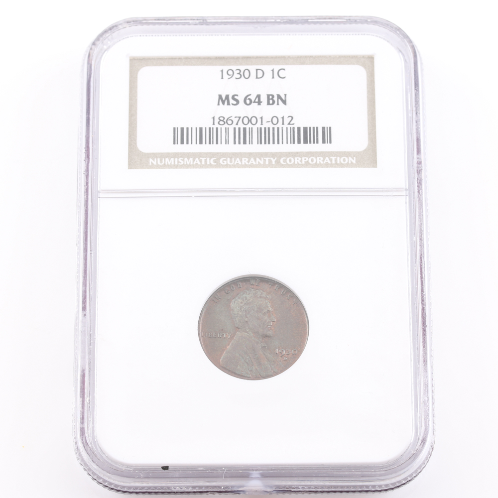 Graded MS 64 BN (by NGC) 1930-D Lincoln Wheat Cent
