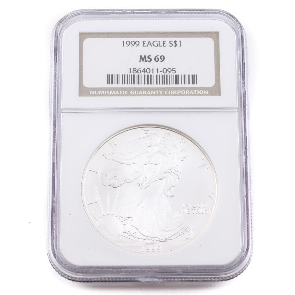 Graded MS 69 (by NGC) 1999 Silver Eagle Dollar