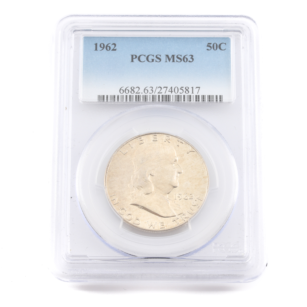 Graded MS 63 (by PCGS) Silver 1962 Franklin Half Dollar