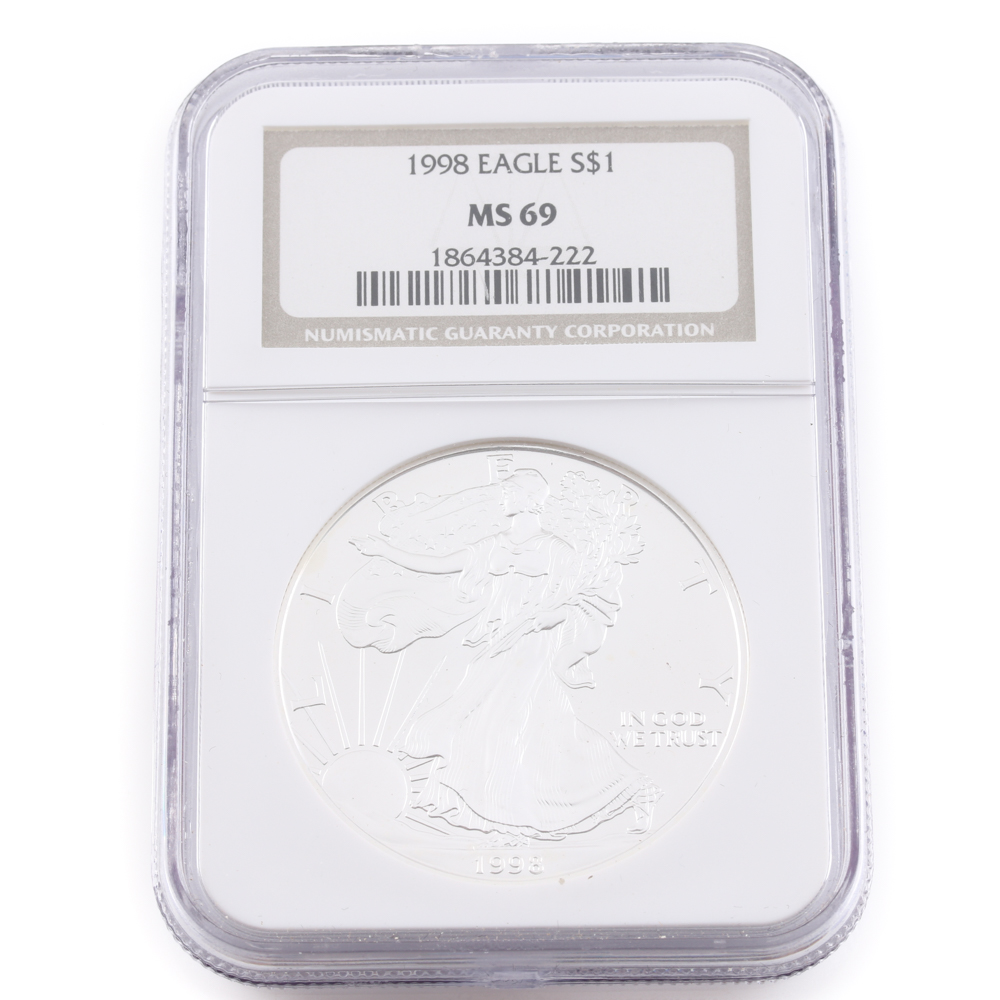 Graded MS 69 (by NGC) 1998 Silver Eagle Dollar