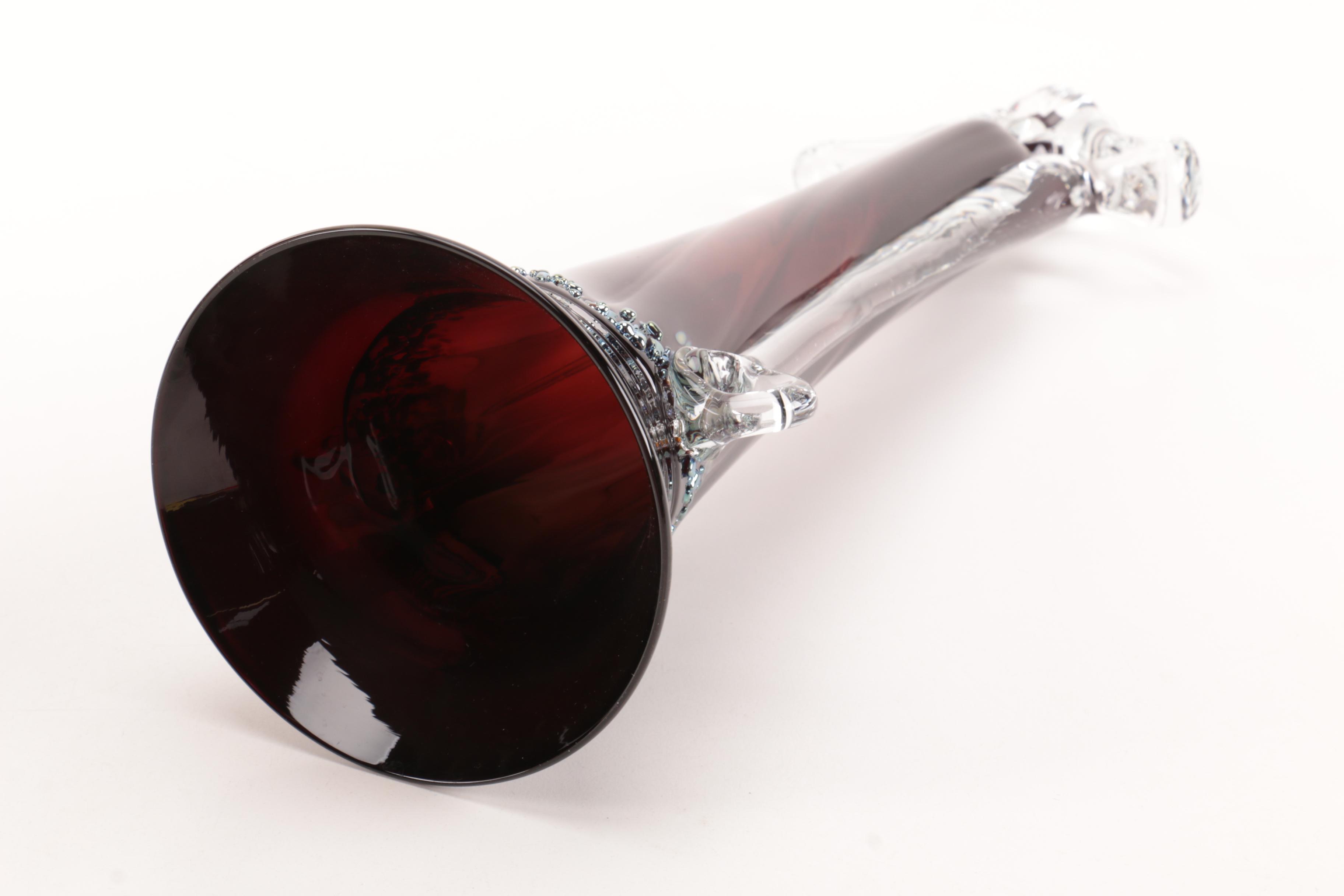 Art Glass Vase on Wooden Display Stand