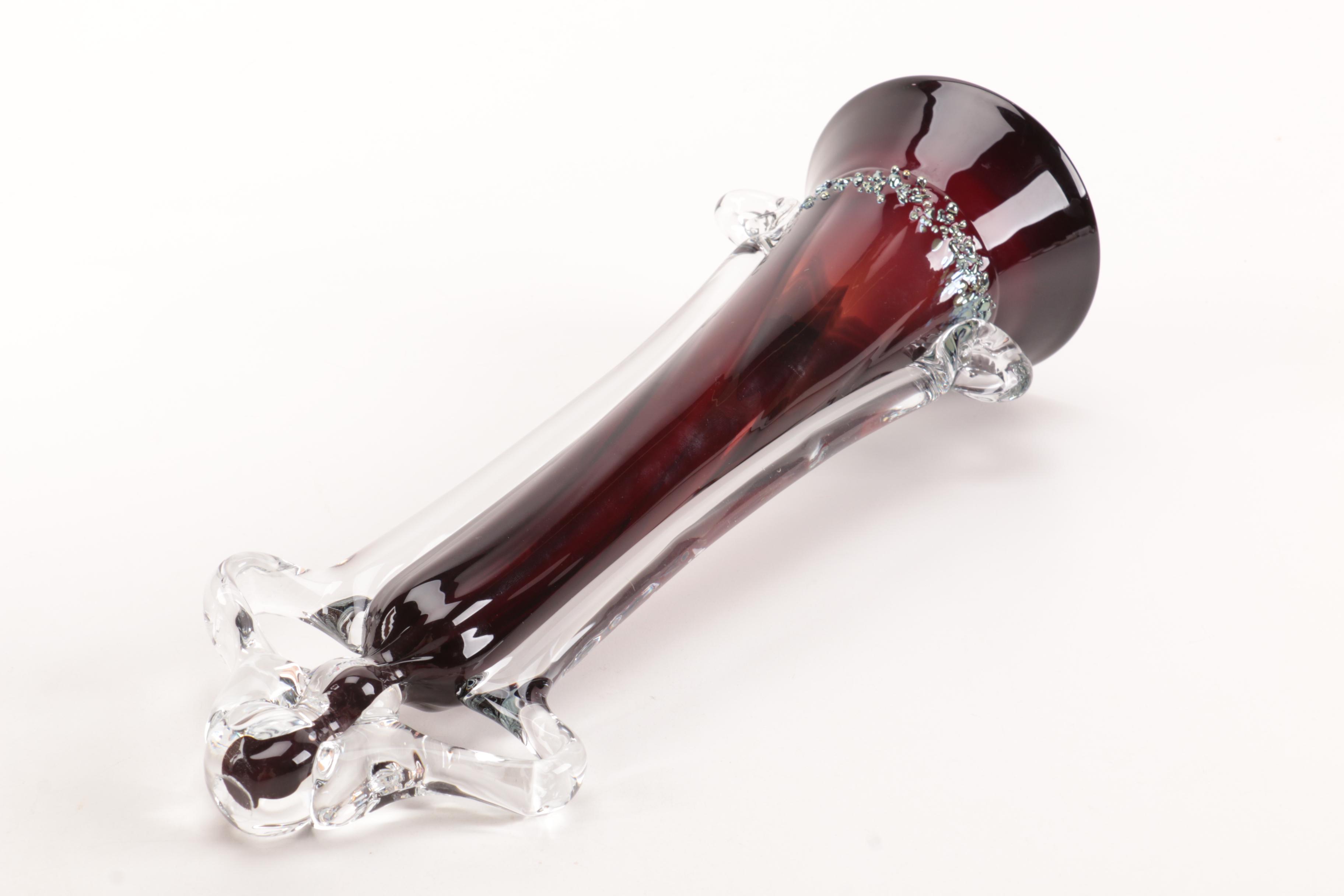 Art Glass Vase on Wooden Display Stand