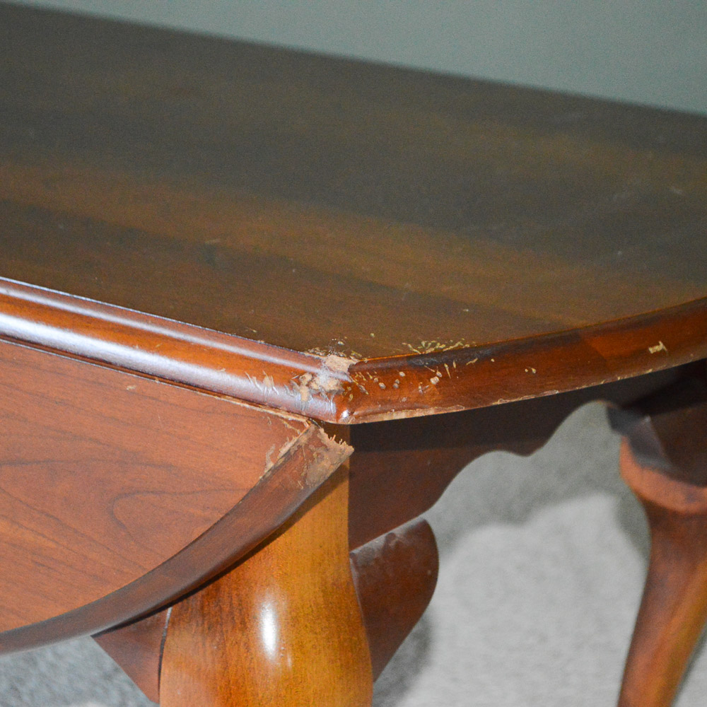 Queen Anne Style Cherry Veneer Drop Leaf Coffee Table