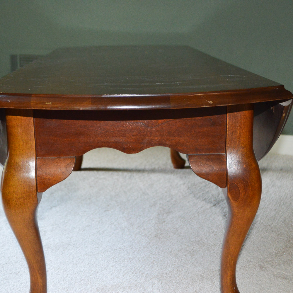 Queen Anne Style Cherry Veneer Drop Leaf Coffee Table