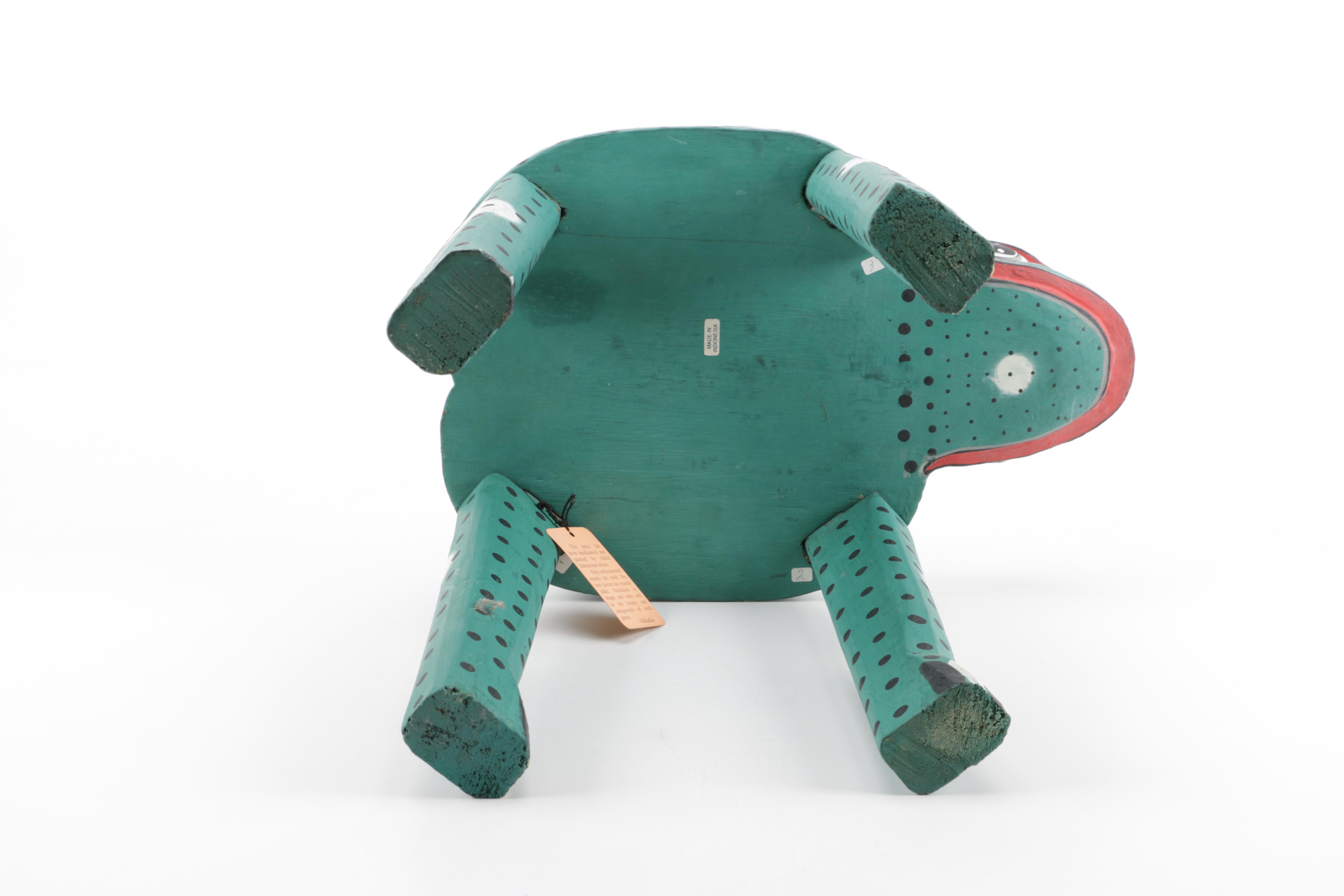 Indonesian Hand-Painted "Toad-Stool" with Winged Frog Figurine