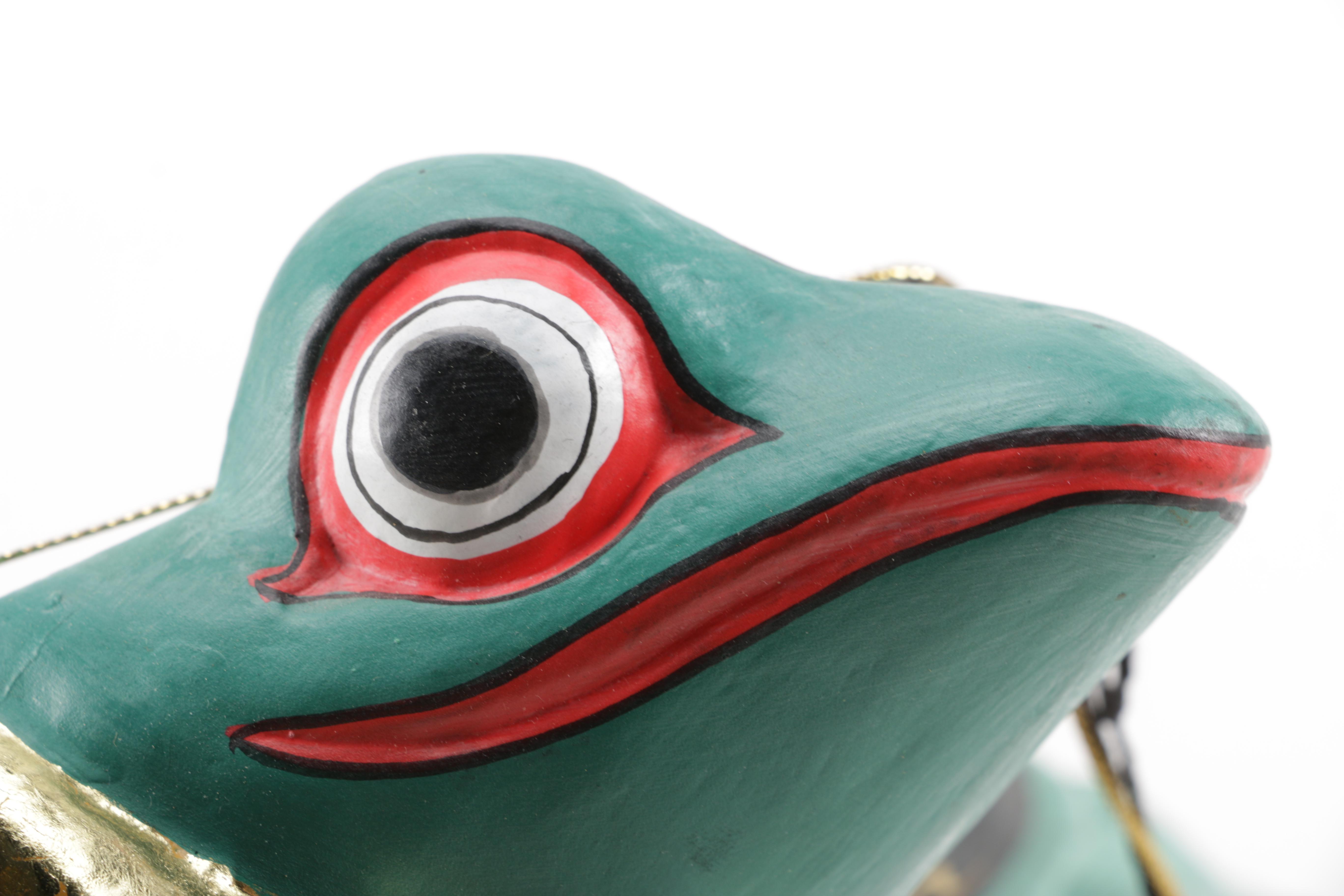 Indonesian Hand-Painted "Toad-Stool" with Winged Frog Figurine