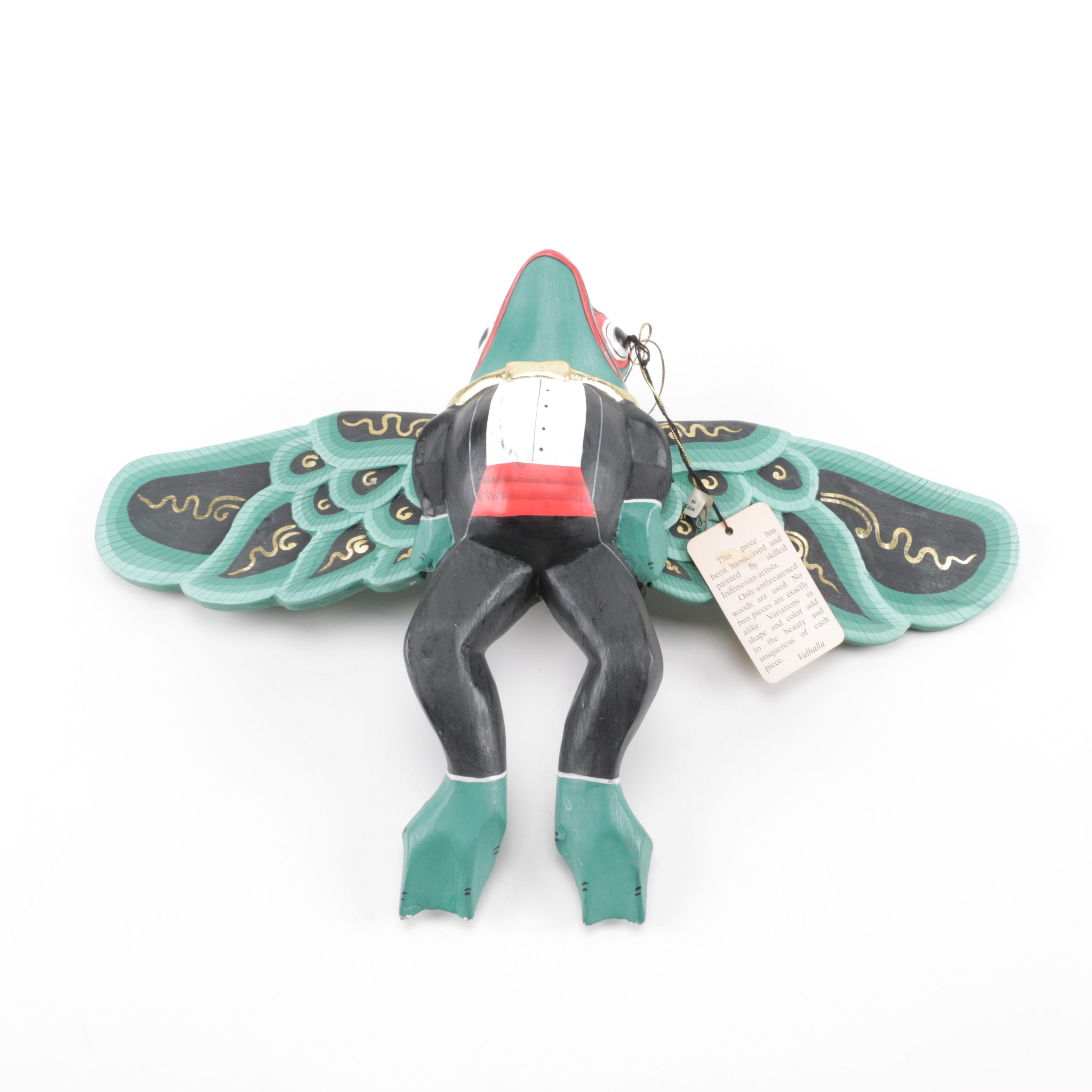 Indonesian Hand-Painted "Toad-Stool" with Winged Frog Figurine