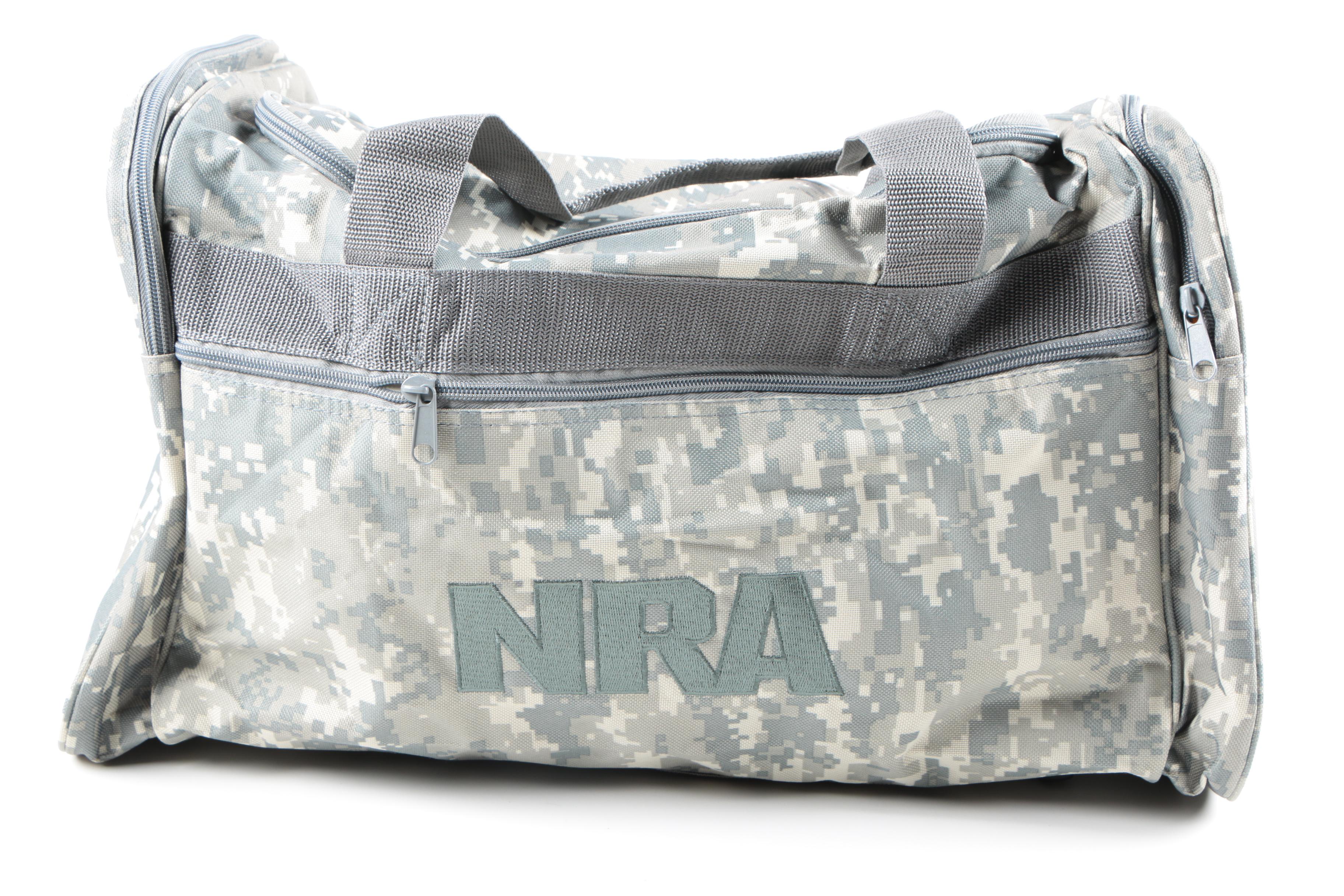 Camouflage Hat and NRA Duffel Bag