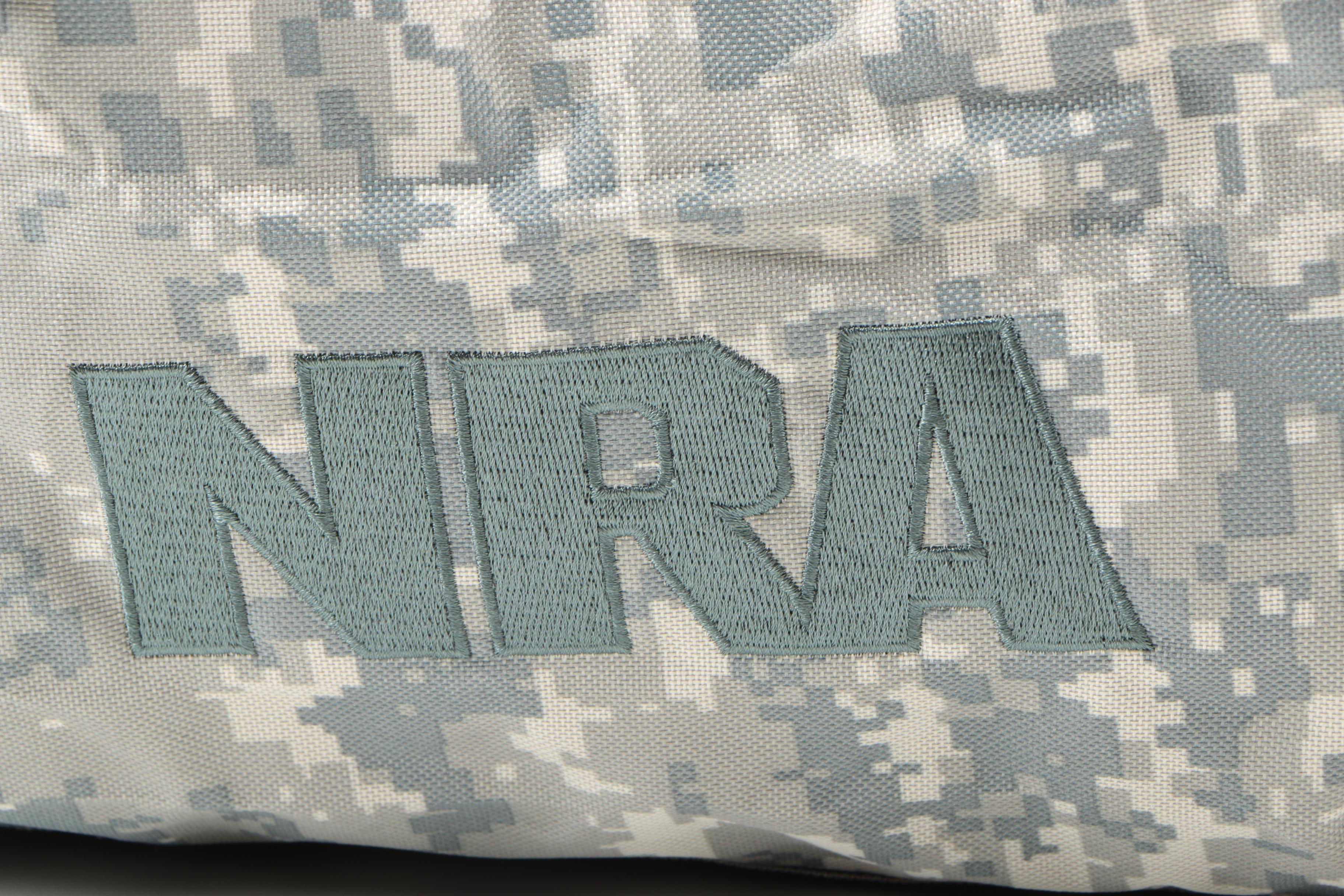 Camouflage Hat and NRA Duffel Bag