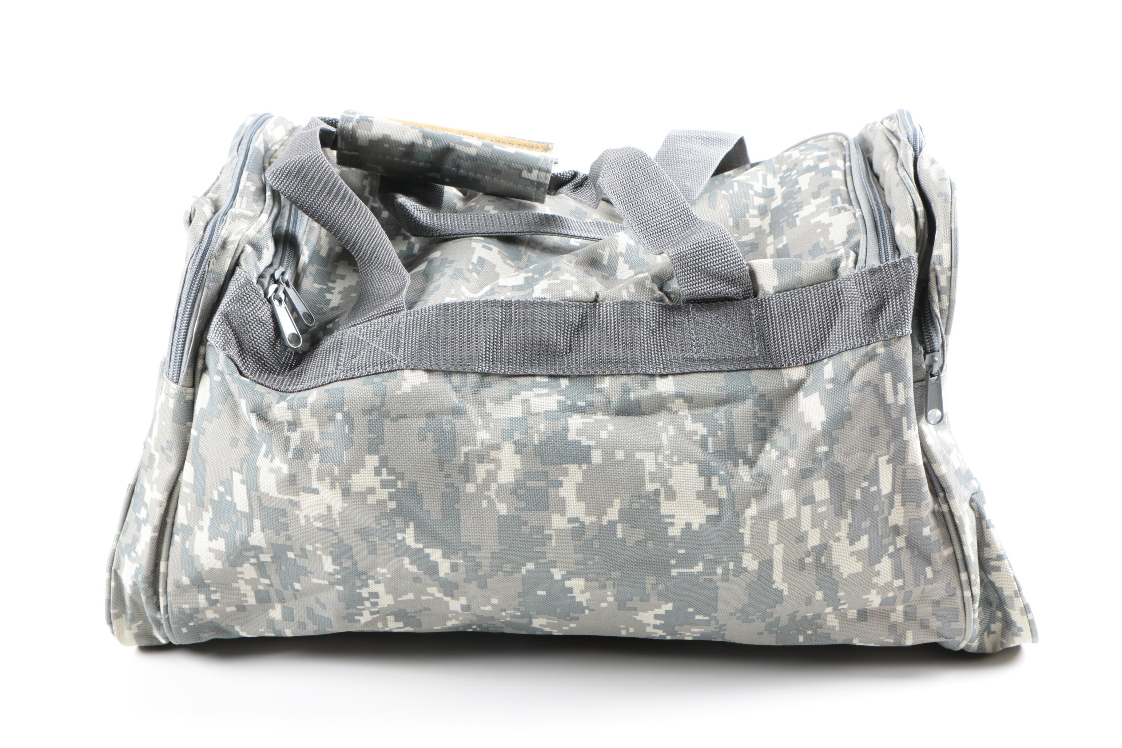 Camouflage Hat and NRA Duffel Bag