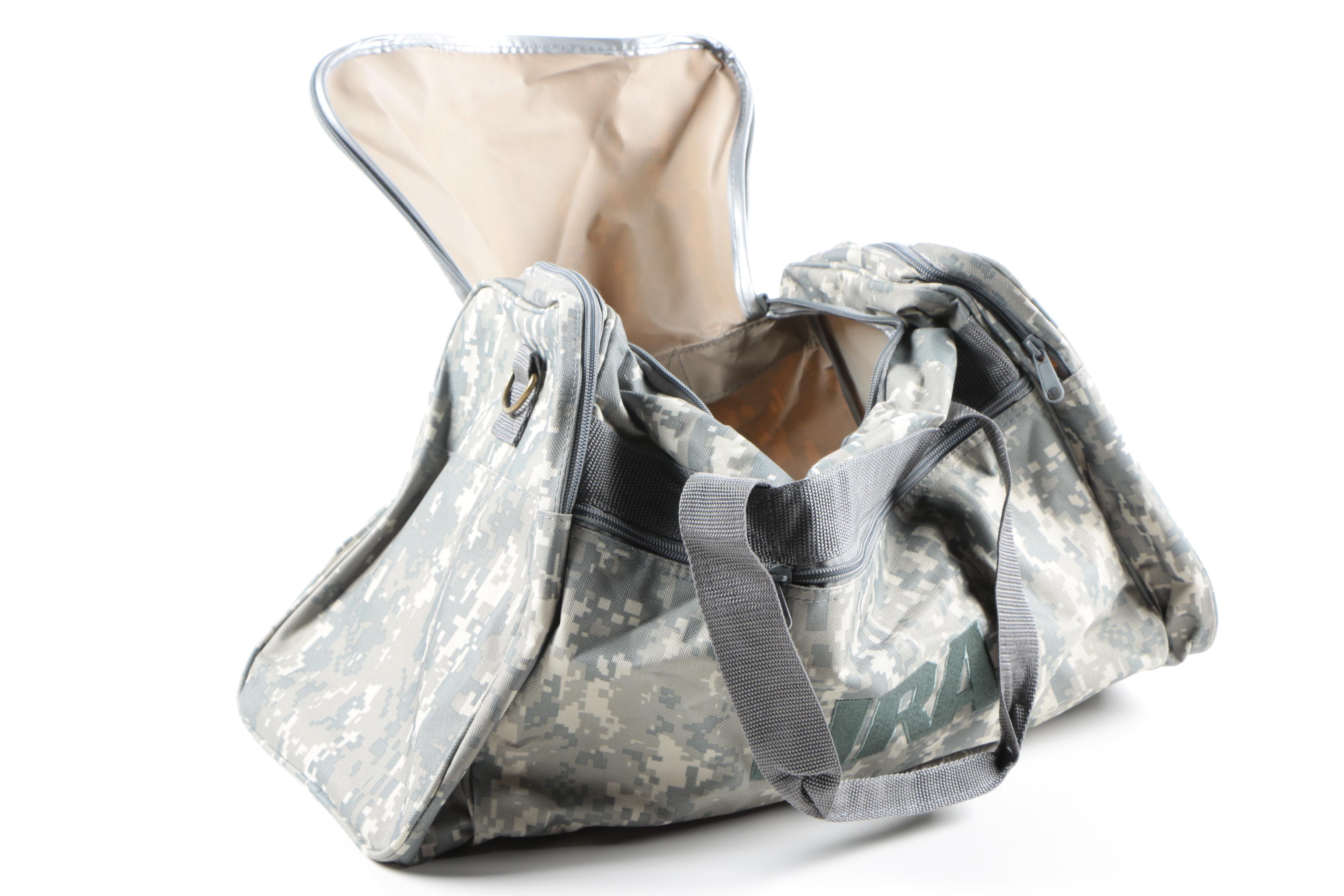 Camouflage Hat and NRA Duffel Bag