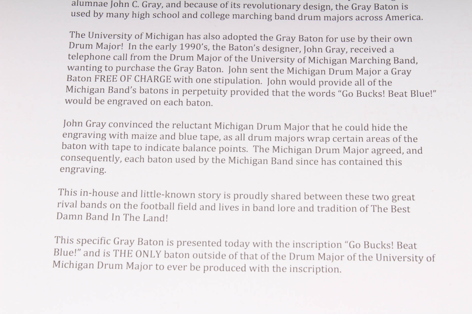 The Ohio State University Marching Band Gray Baton