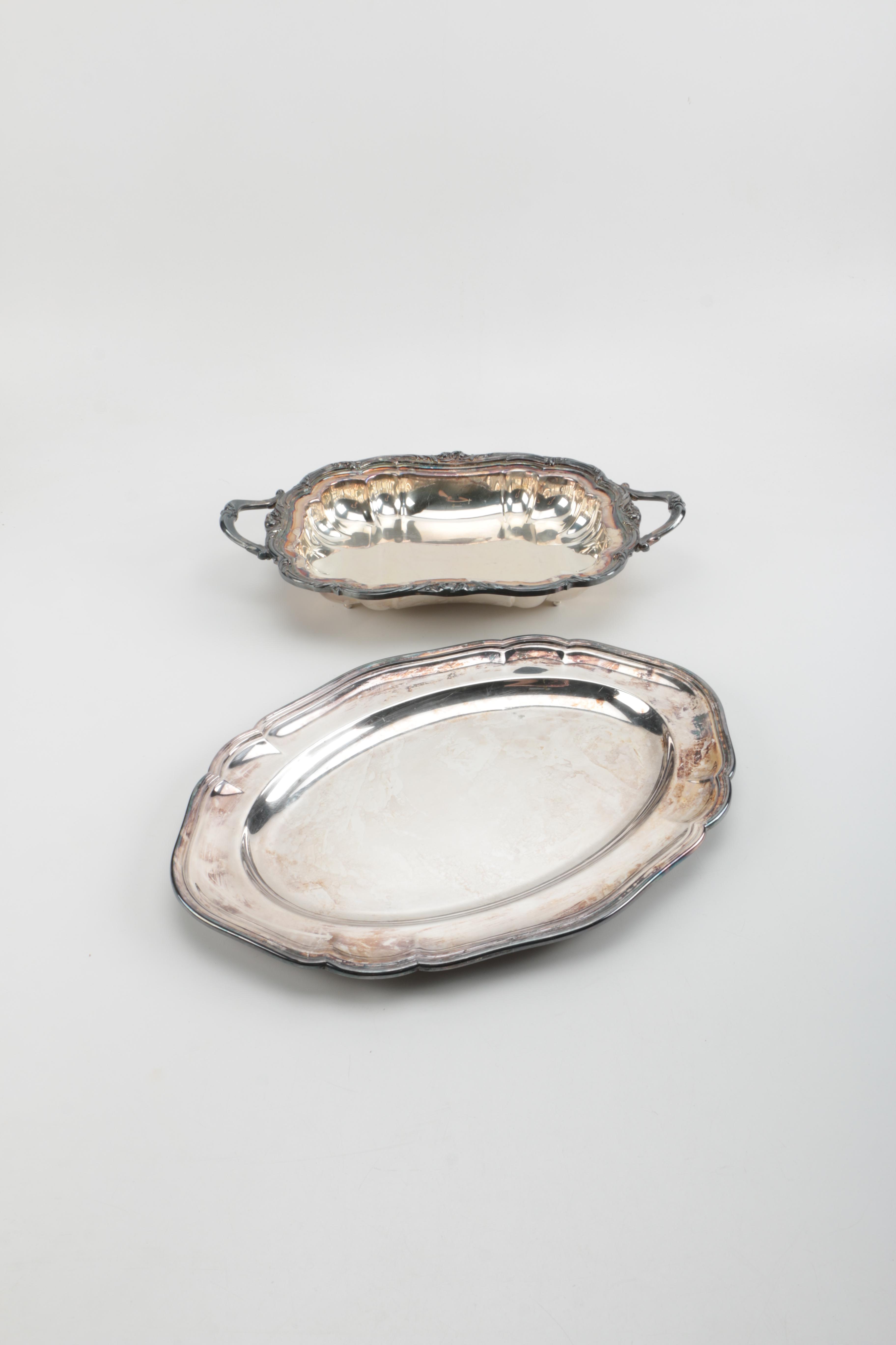 Ellis-Barker Silver Plate Oval Tray and Crown Silver Co. Silver Plate Vegetable Dish