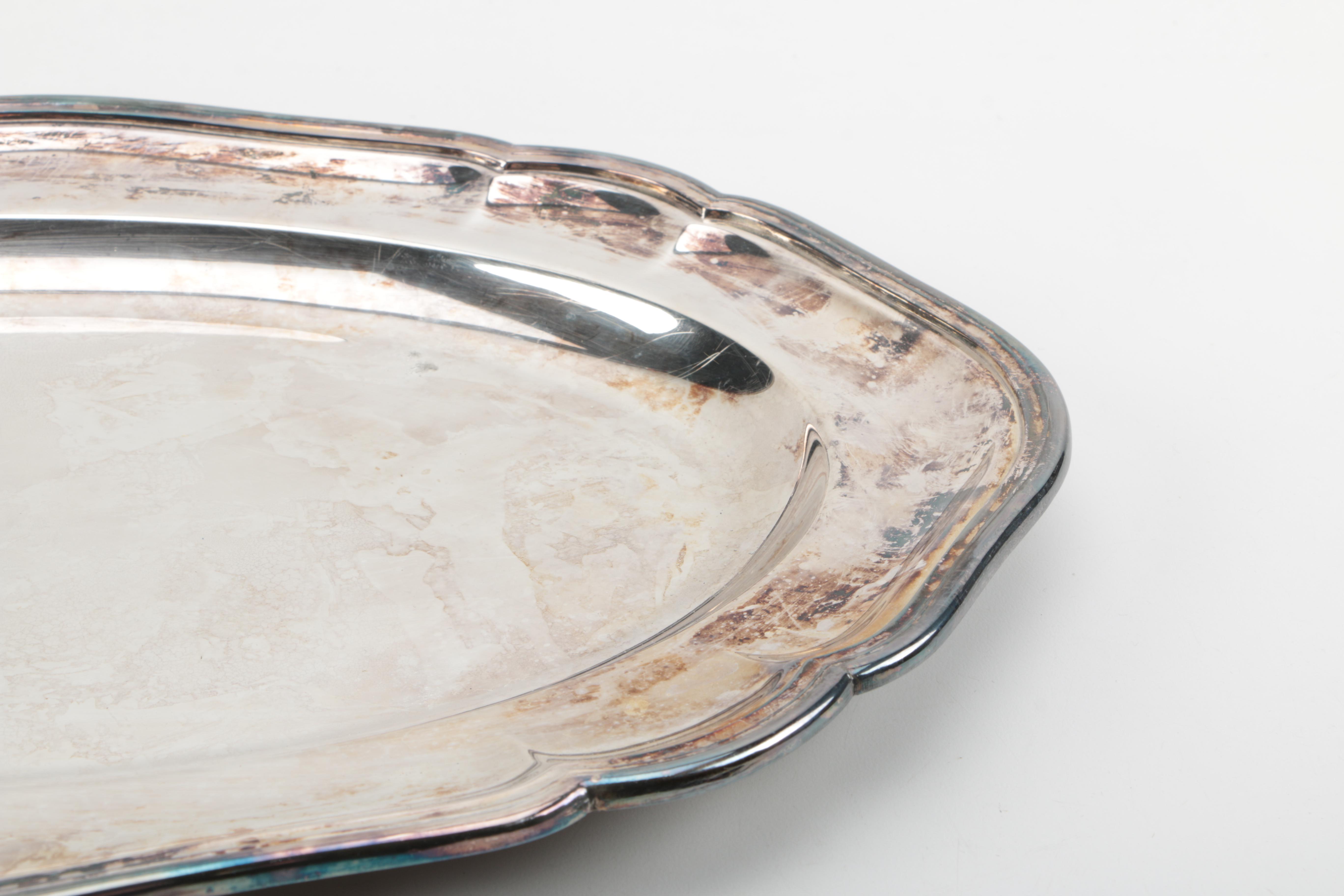 Ellis-Barker Silver Plate Oval Tray and Crown Silver Co. Silver Plate Vegetable Dish
