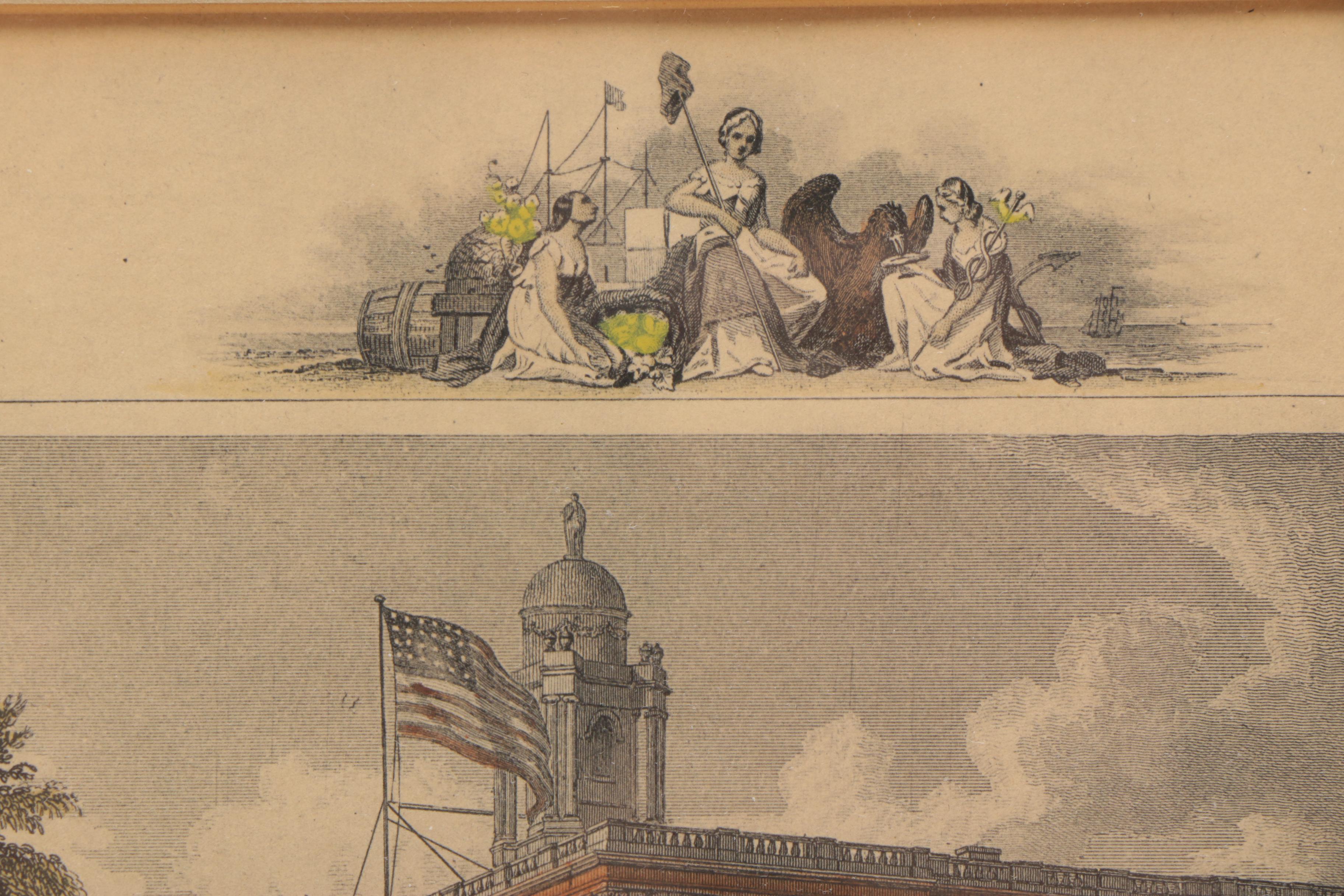 Antique Hand Colored Engraving on Paper of New York City Hall