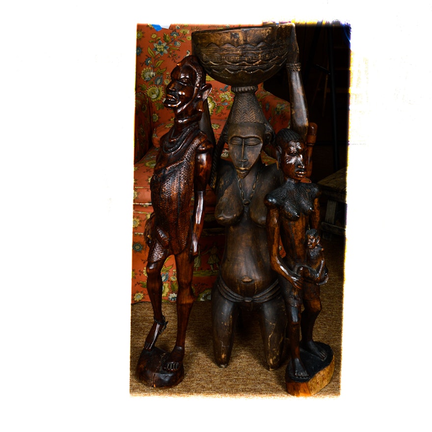 Three African Carved Wood Sculptures