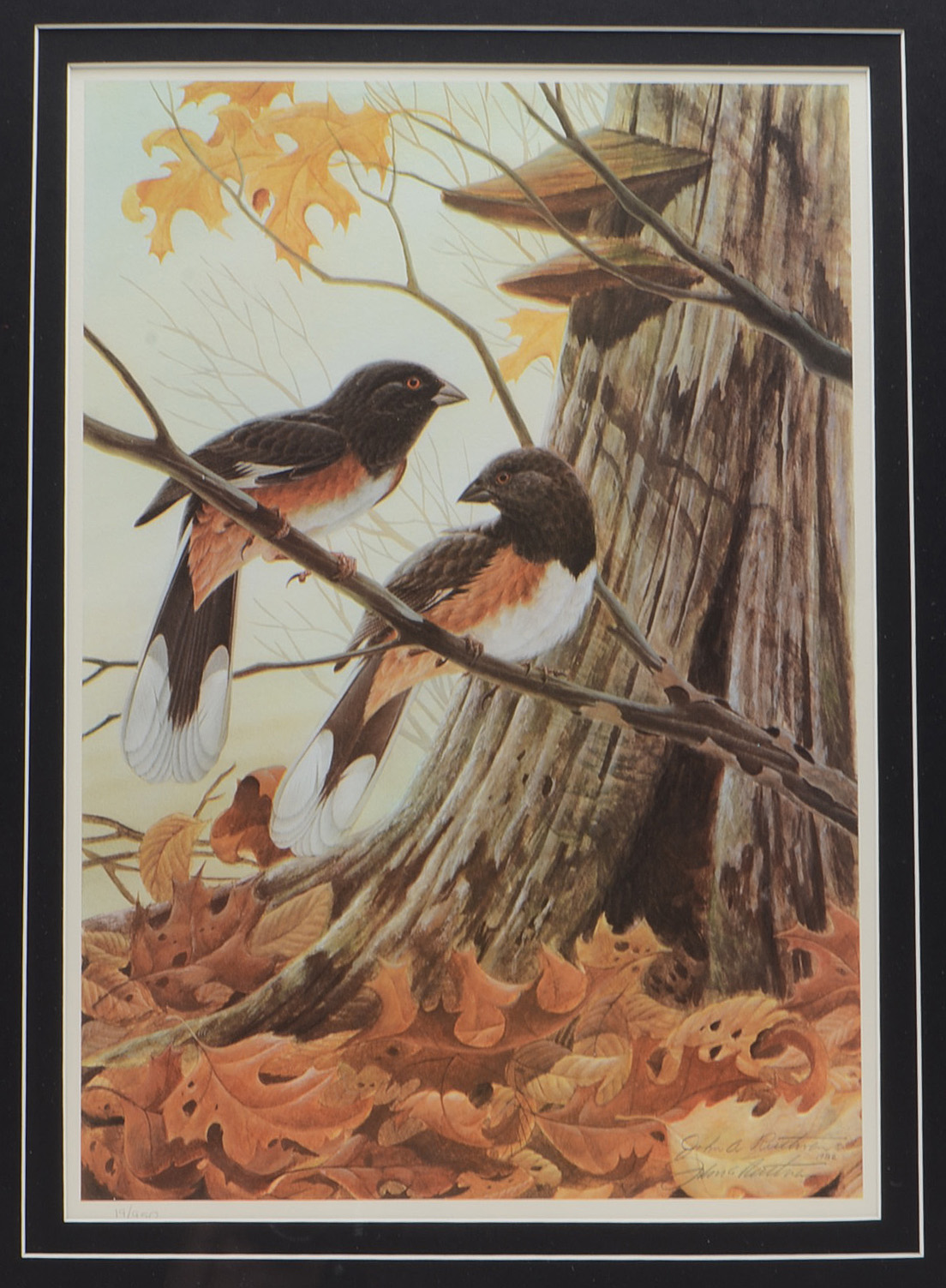 John Ruthven Signed Limited Edition Offset Lithograph "Rufous-sided Towhees"