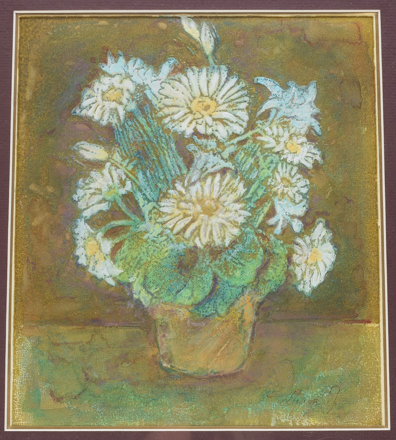 Lydia G. Signed Relief Etching with Hand-Painted Embellishments